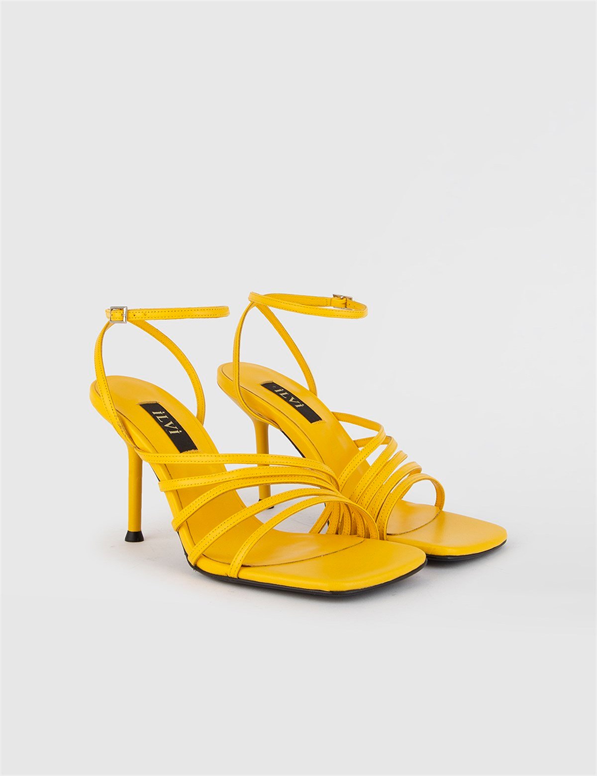 Sonja Yellow Leather Women's Heeled Sandal - İLVİ