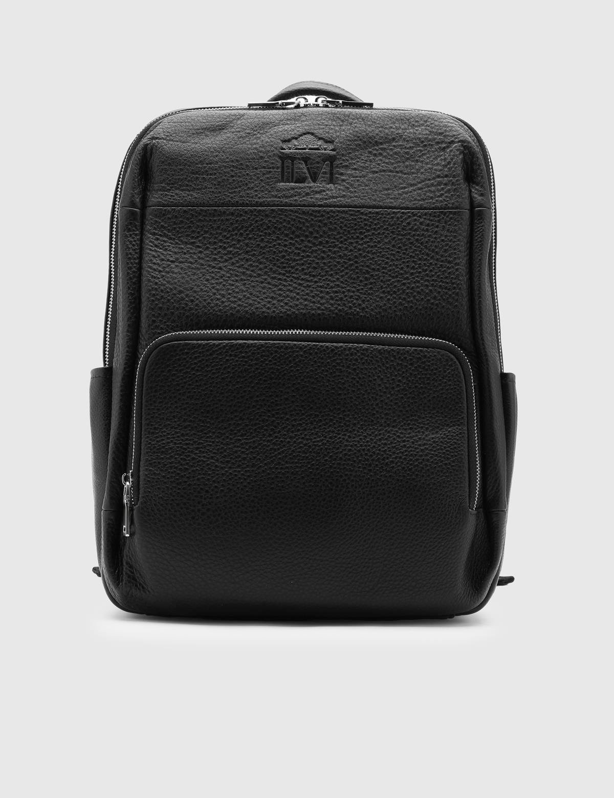 Plain black leather backpack hotsell