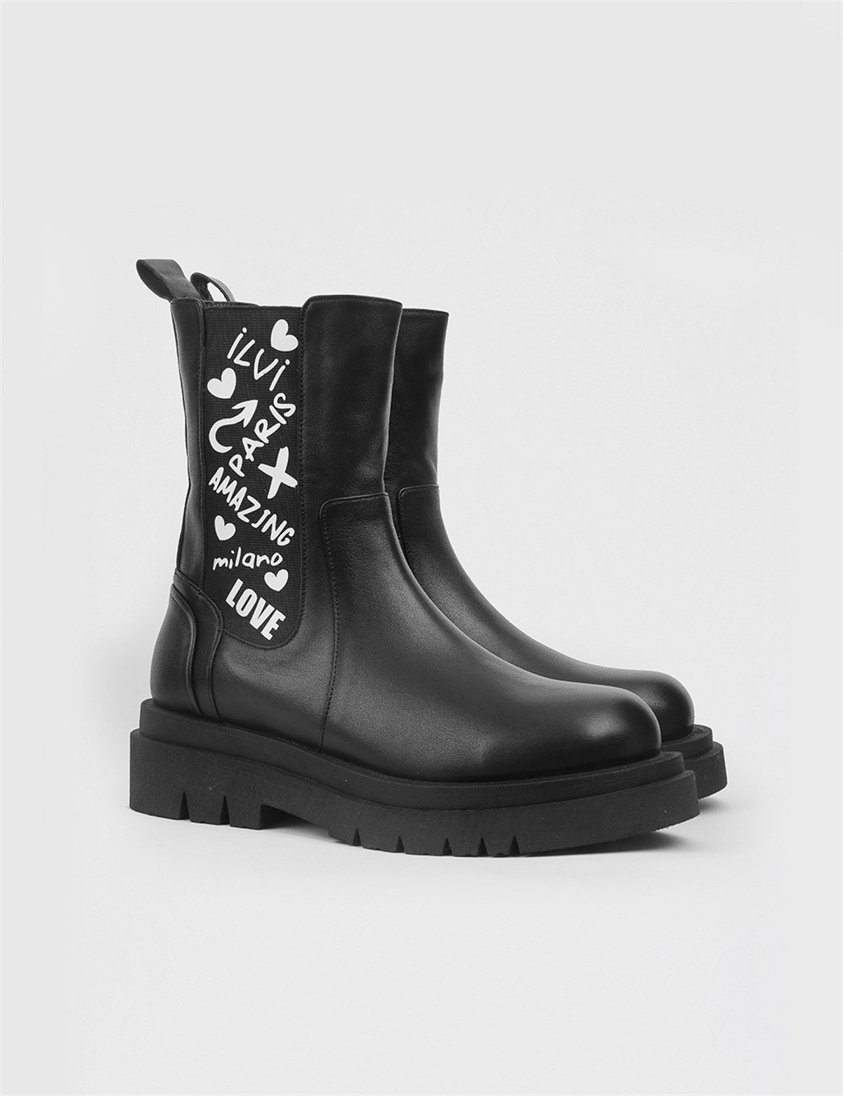 Vedi Black Leather Women's Boot - İLVİ