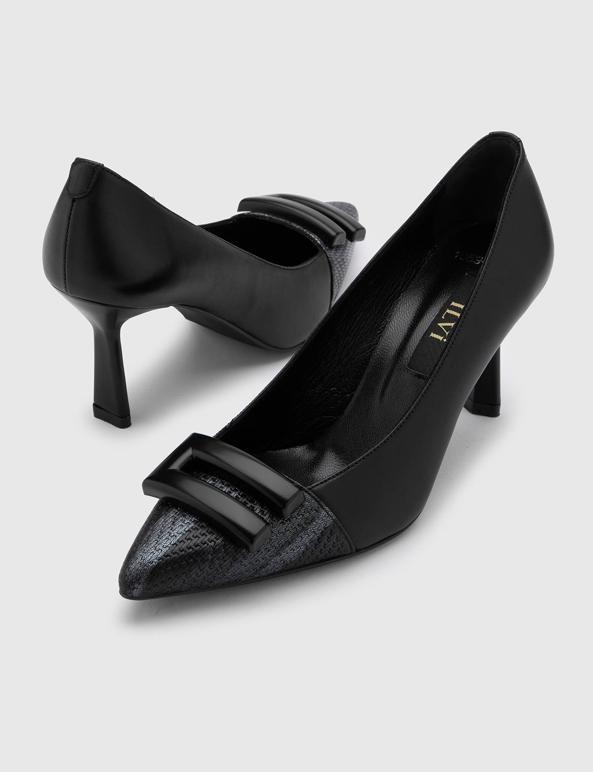 Yoro Hakiki Deri Kadın Siyah Topuklu Ayakkabı - iLVi