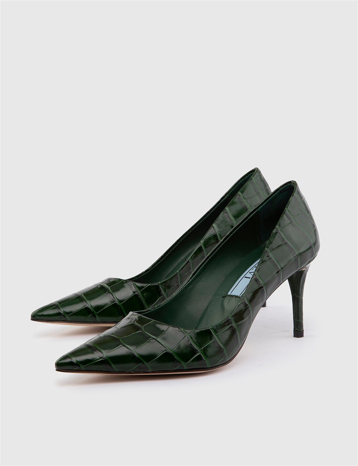Zilina зеленые кожаные женские туфли на каблуке с принтом крокодил