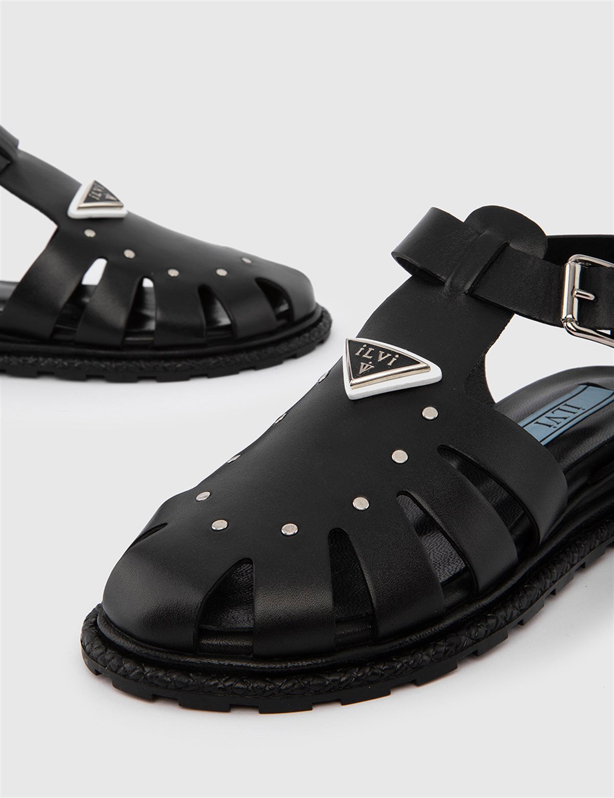 Zori Black Leather Women's Sandal - İLVİ Zori Black Leather Women's Sandal - İLVİ