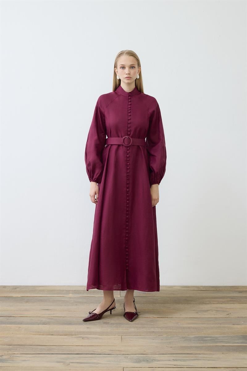 knee length dresses for ladies Navy Linen Cotton Blend Kaftan Dress - Maxi Dresses