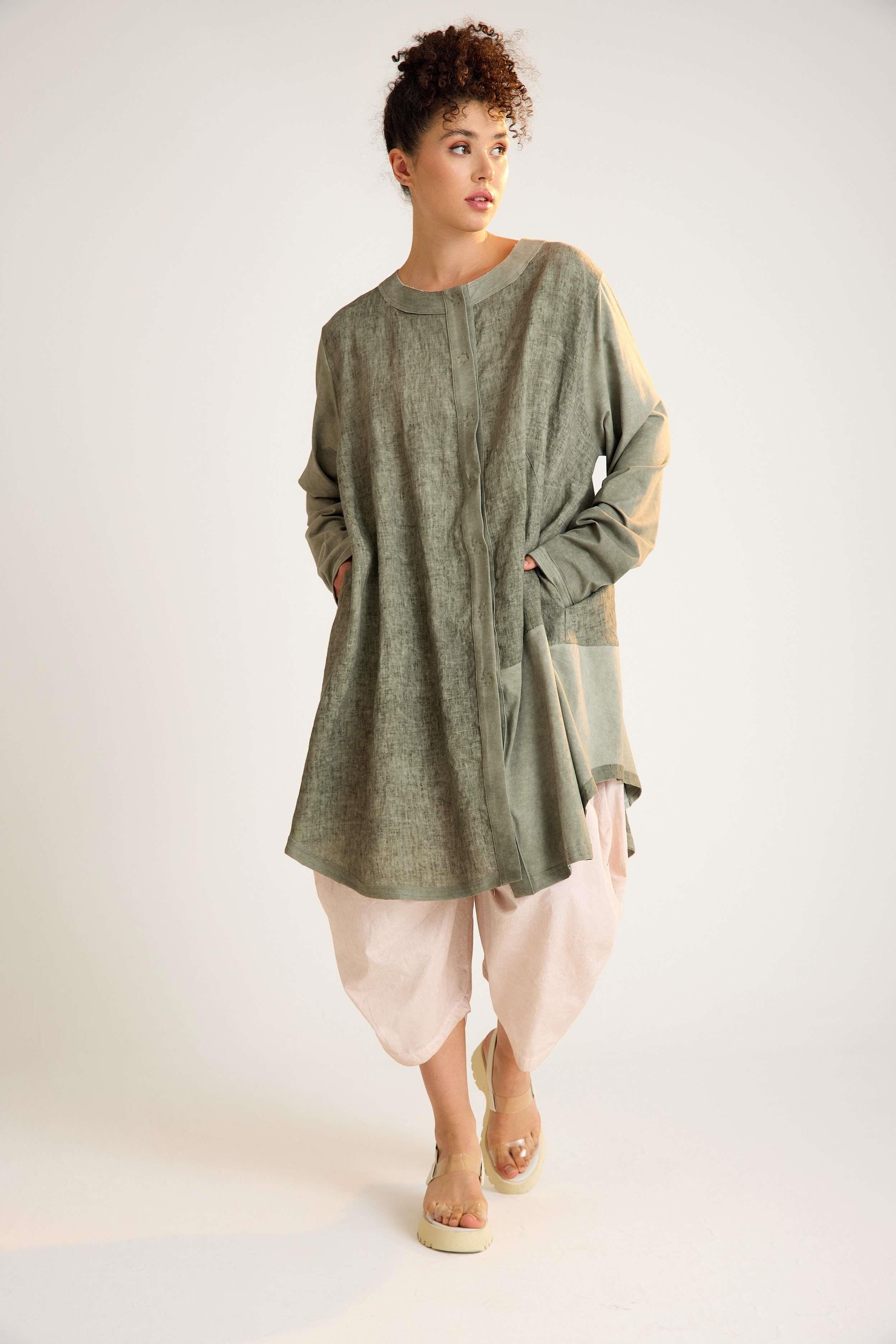 Khaki Oversize Linen Jacket | Zilberman
