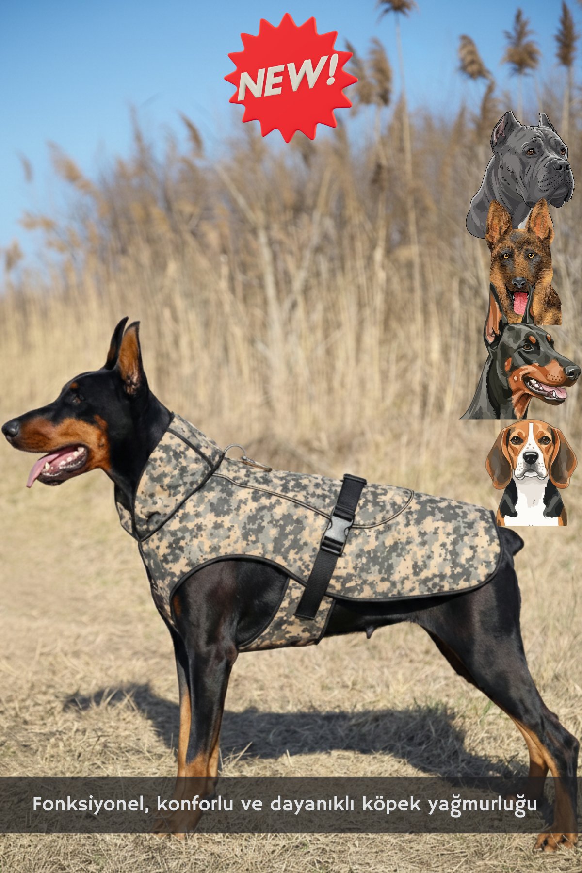 Büyük Irk Köpek Yağmurluğu, Pixel Camo 9-55kg