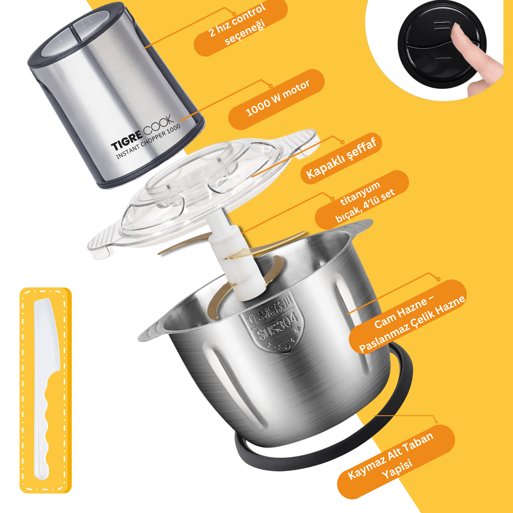 Instantchopper 1000 PRO – 2.3 L Cam ve Çelik Hazneli Et Kıyma