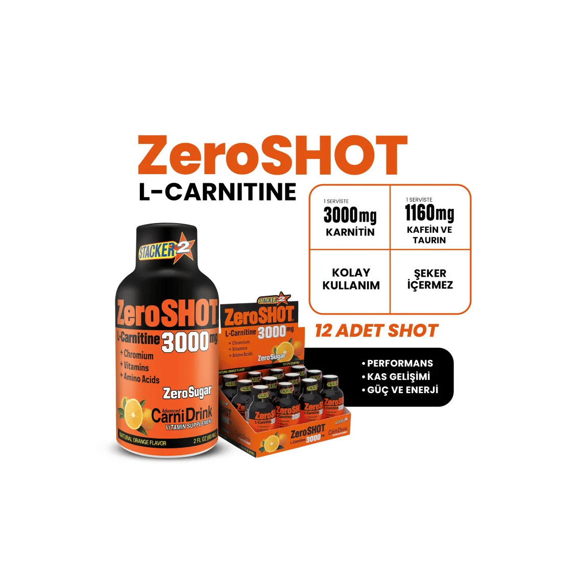 Zero Shot 60 mL 3000Mg L-Carnitine 12 Adet