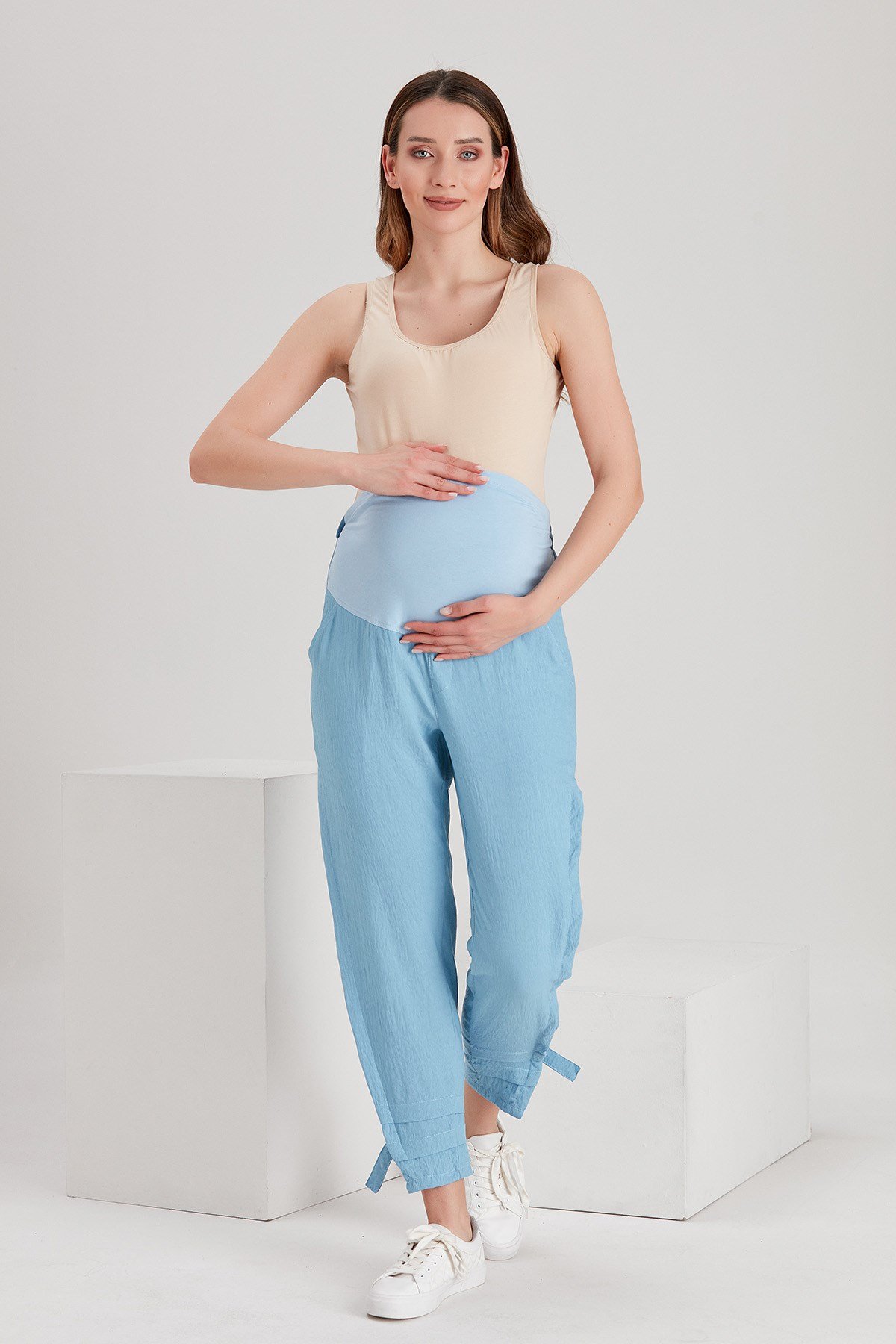 Gör&Sin Paça Detaylı Bebe Mavi Hamile Pantolon