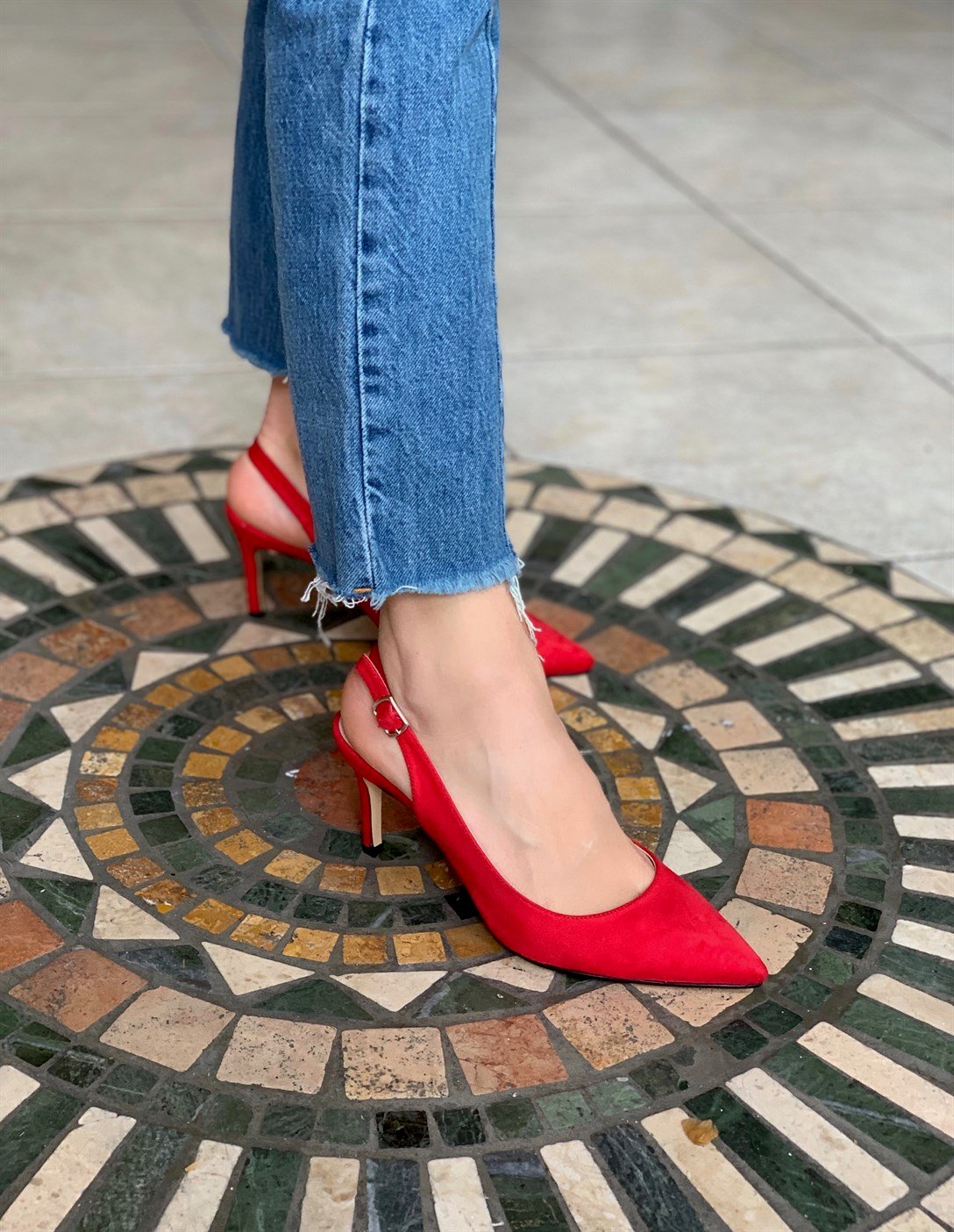 Marina - Topuklu Ayakkabı - Kırmızı Süet | Ece'nin Butiği