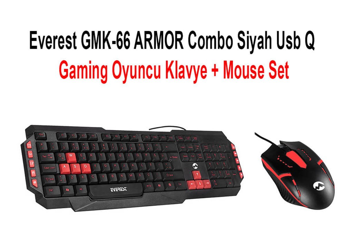 Everest GMK-66 Armor Combo Siyah USB Q Gaming Oyuncu Klavye + Mouse Set