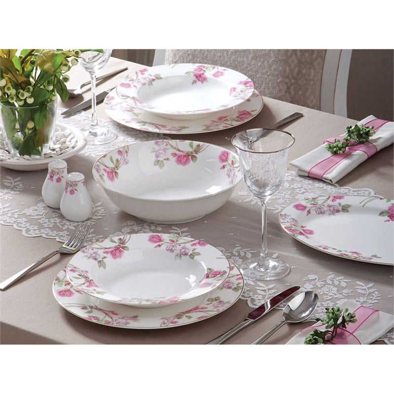 Biev Winter Rose 85 Parça Bone China Yemek Takımı