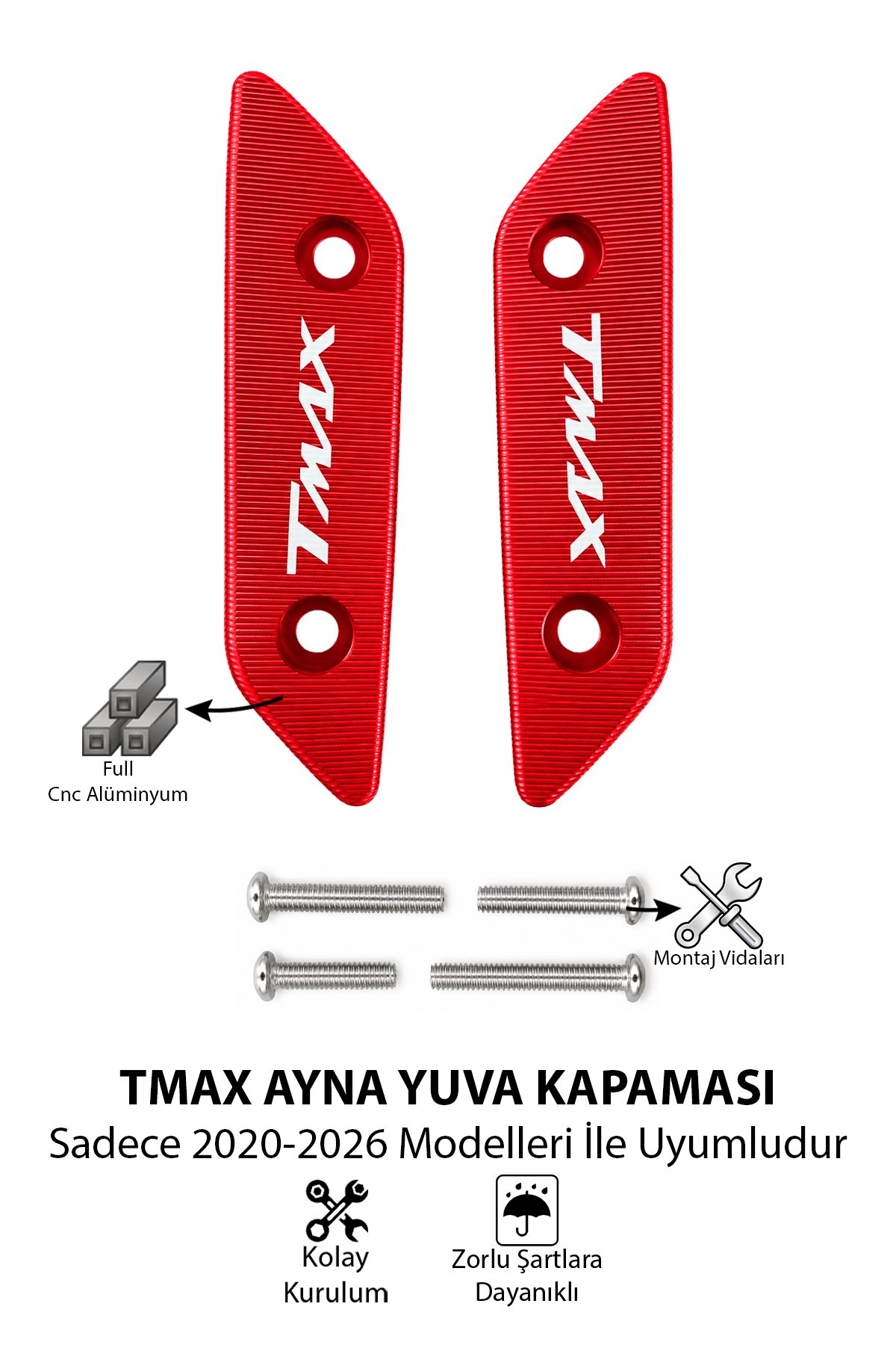 Yamaha Tmax Uyumlu Ayna Yuva Kapaması 2020-2026 Cnc Kırmızı