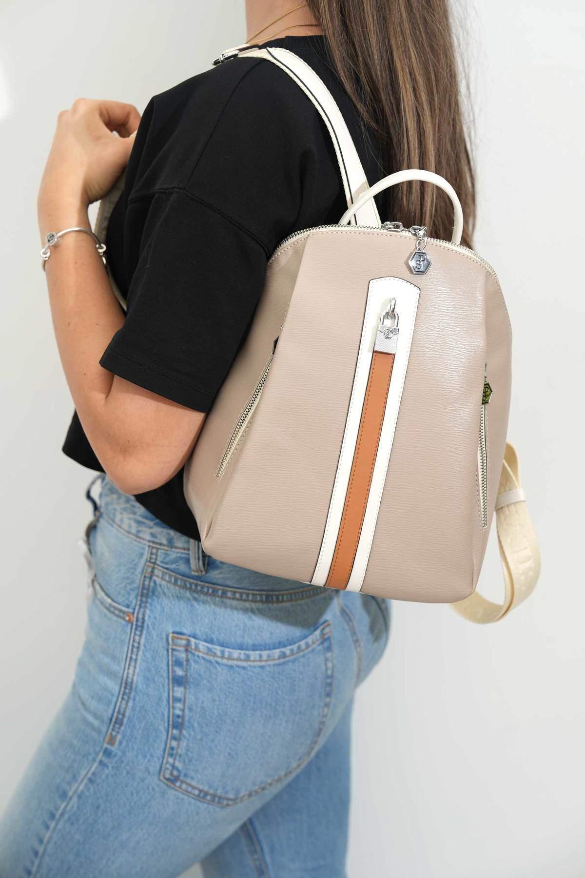Silver & Polo Koyu Bej - Kemik SP1123 Kadın Sırt Çantası