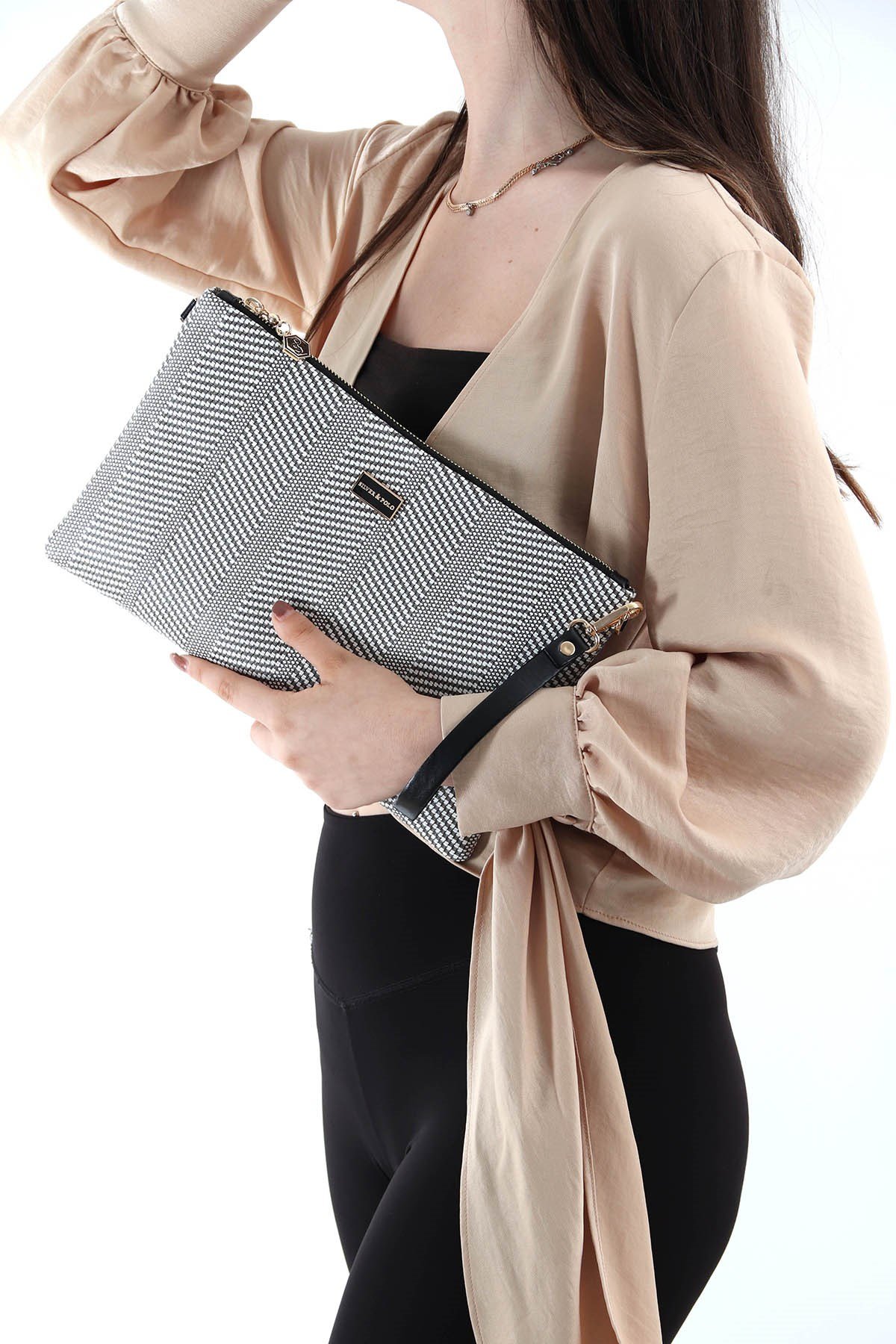 Silver & Polo Siyah Beyaz - Siyah SP1034 Kadın Portföy & Clutch