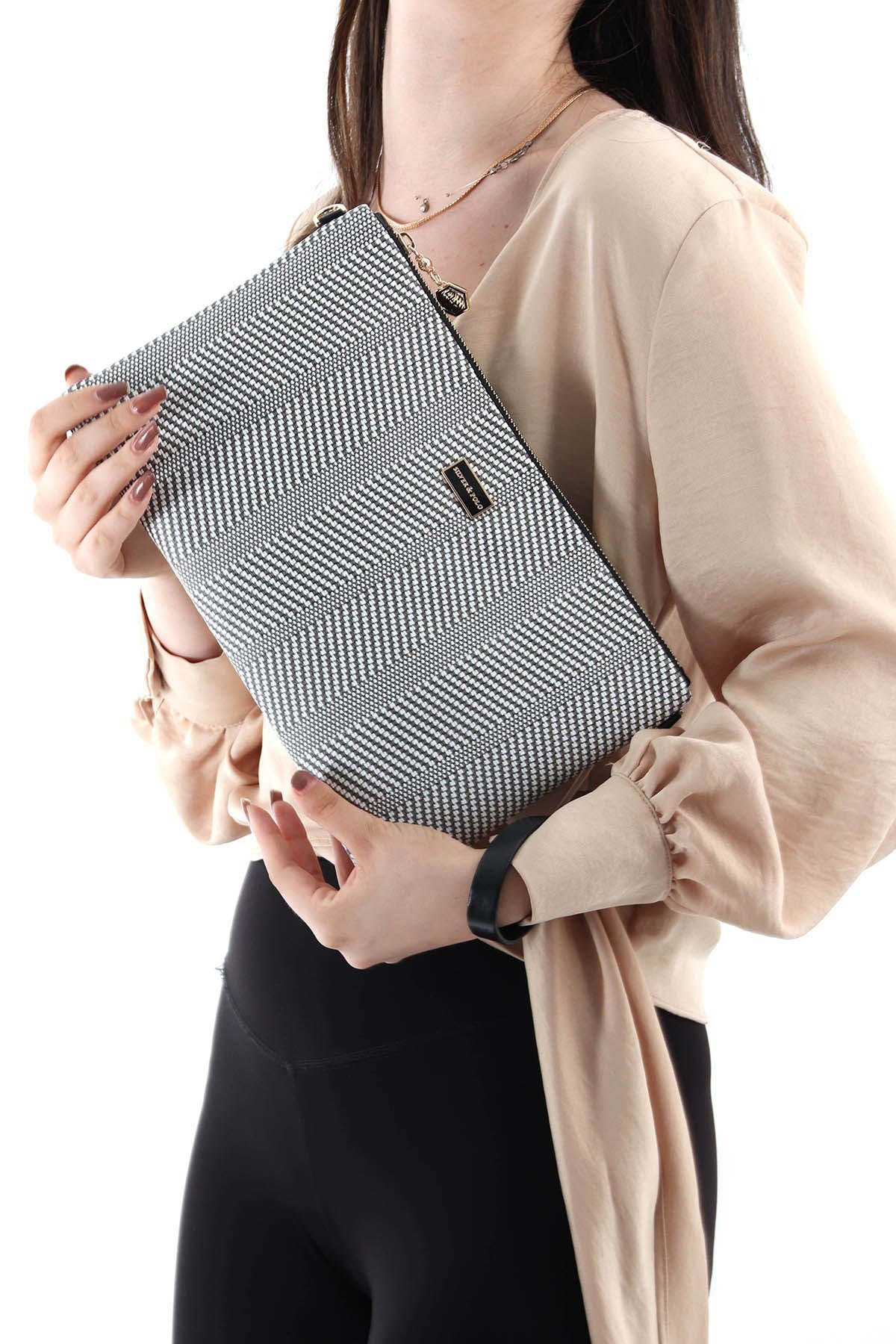 Silver & Polo Siyah Beyaz - Siyah SP1034 Kadın Portföy & Clutch