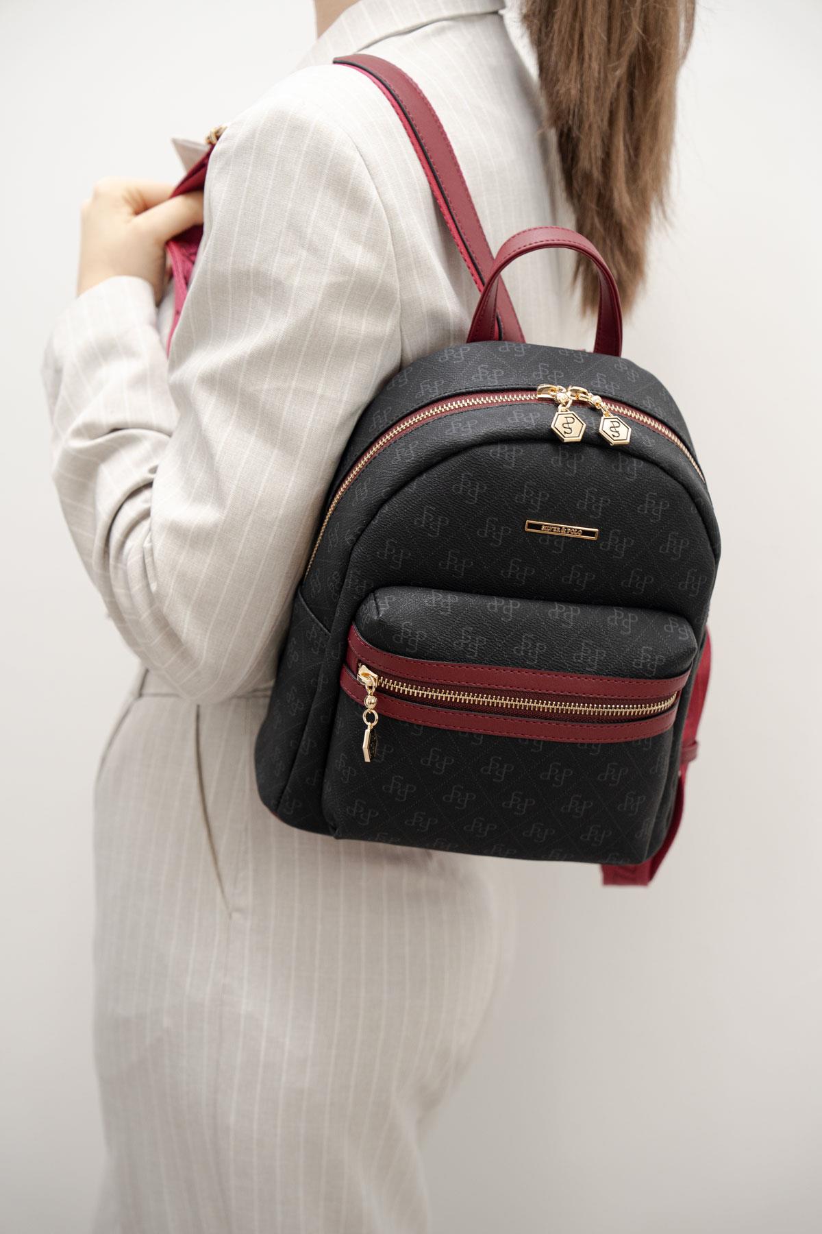 Silver & Polo Siyah - Bordo SP1146 Kadın Sırt Çantası