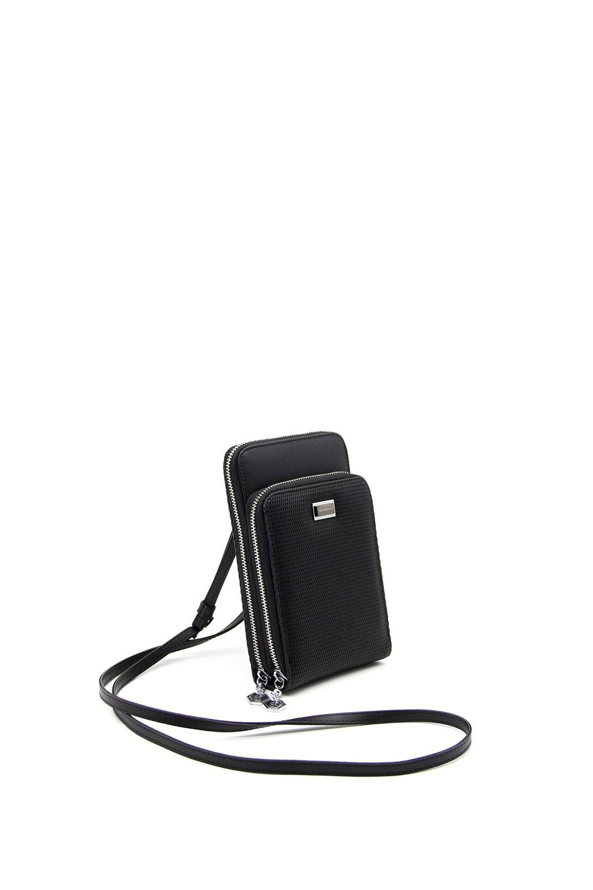Silver & Polo Siyah - Siyah SP1011 Kadın Askılı Cüzdanlı Telefon Çantası