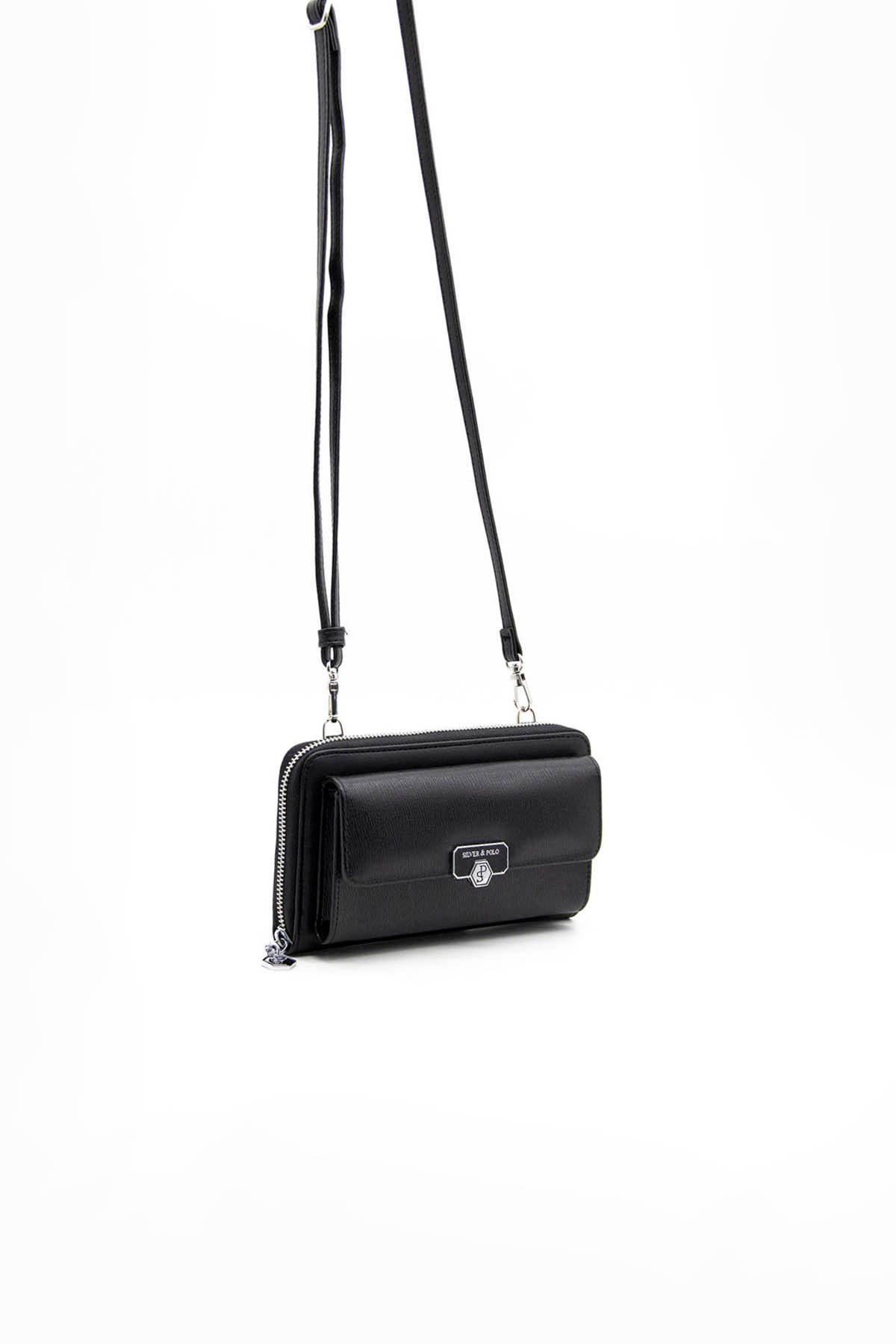 Silver & Polo Siyah - Siyah SP921 Kadın Askılı Cüzdanlı Telefon Çantası