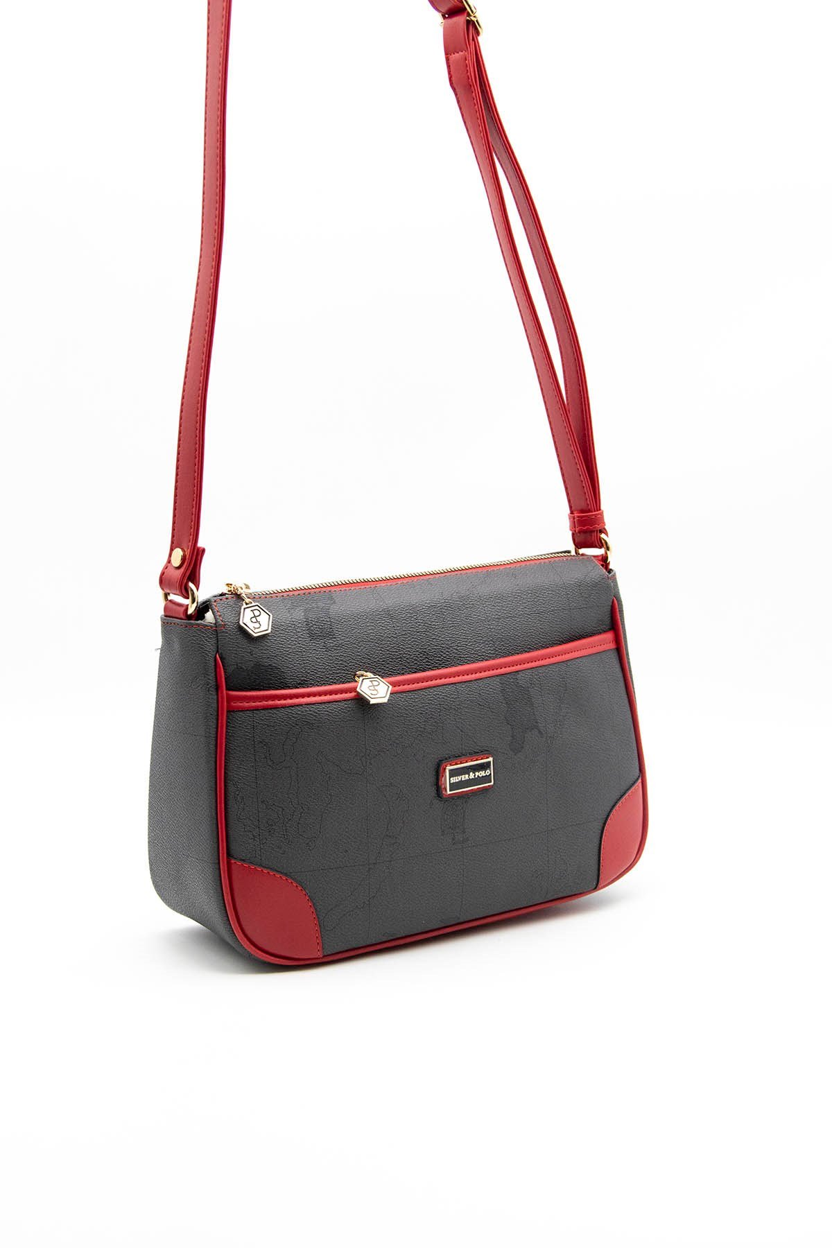 Silver & Polo Siyah - Kırmızı SP1060 Kadın Çapraz Çanta