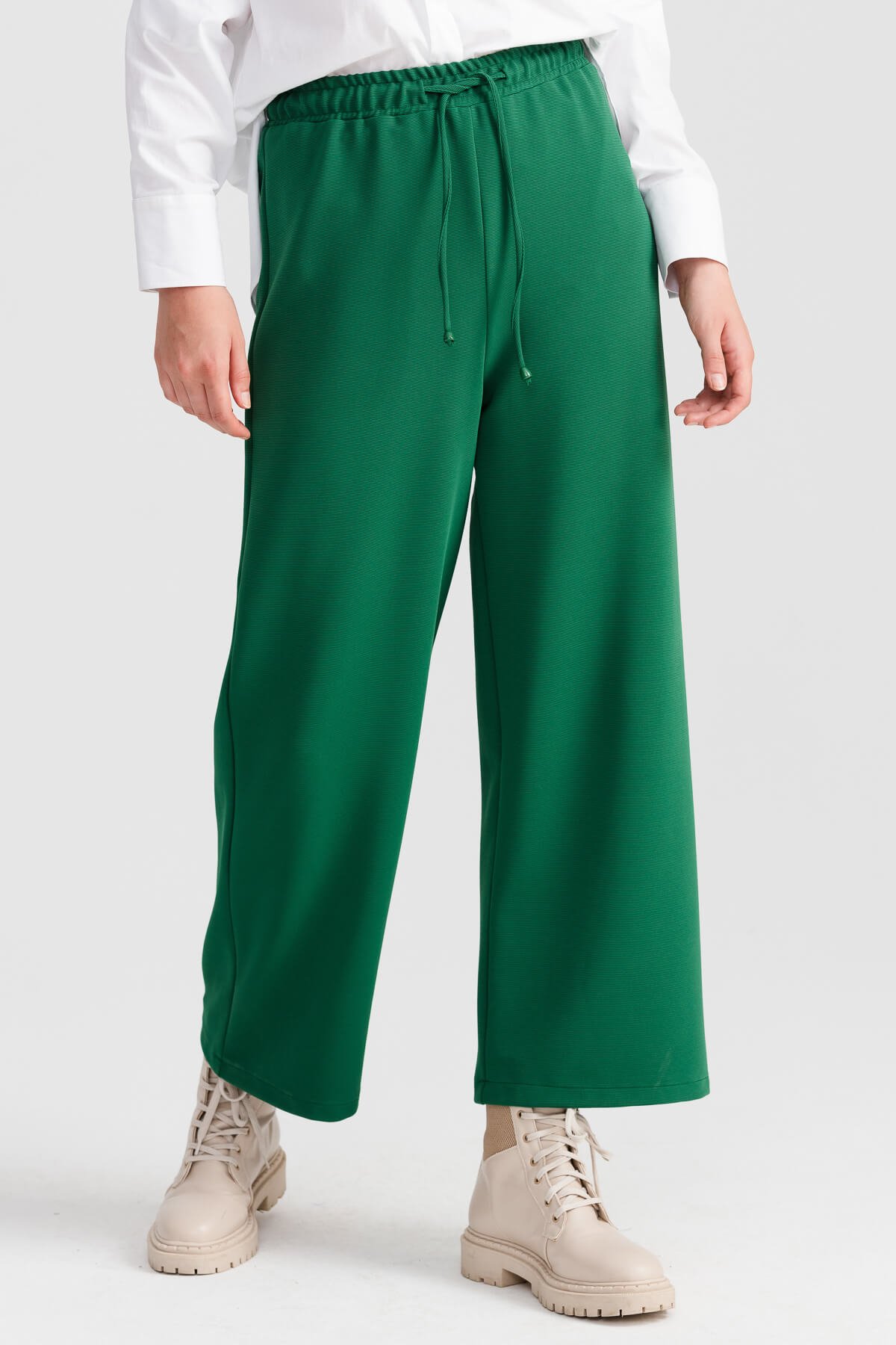 HIGH WAIST WIDE-LEG TROUSERS, Green