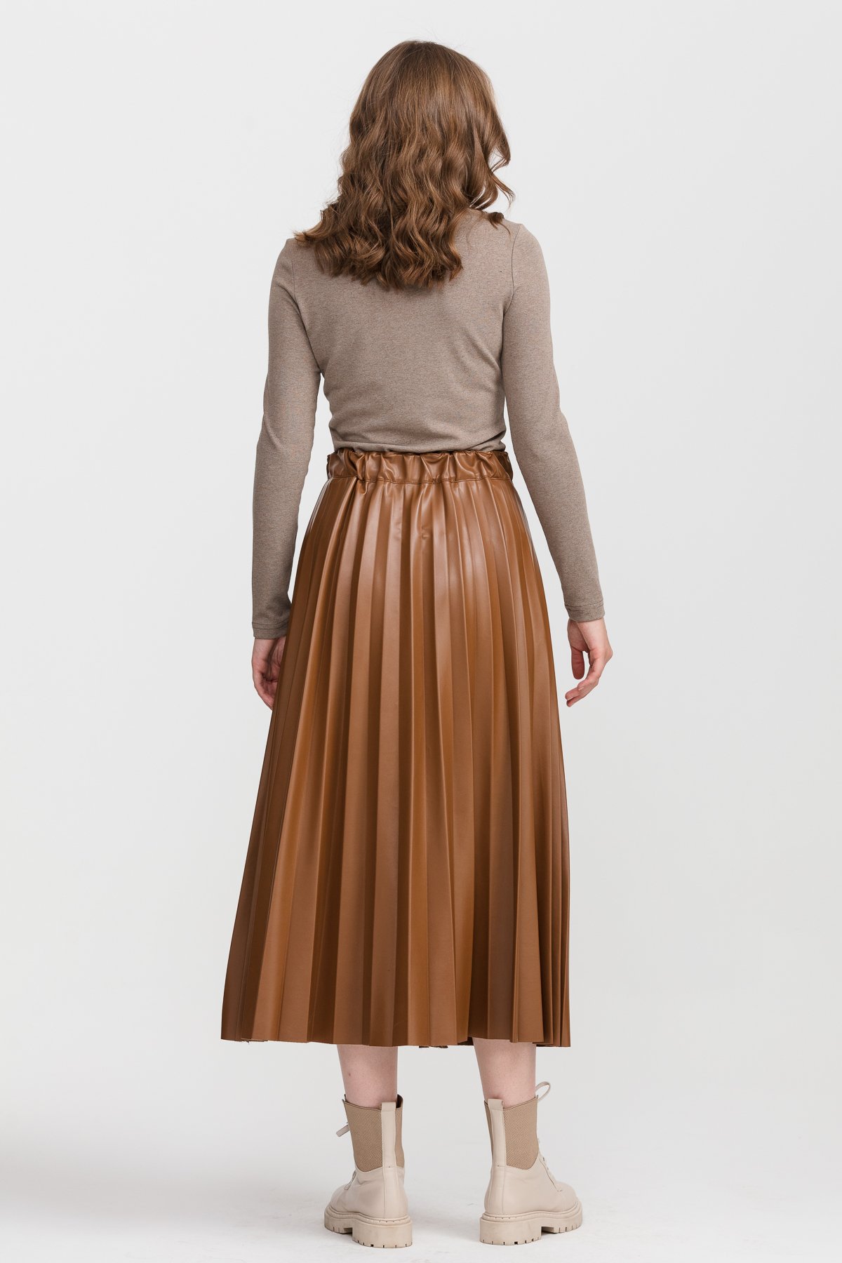Tan leather pleated clearance skirt