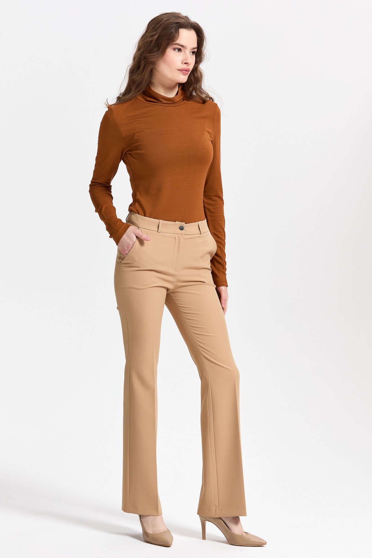 Nihan Slit Slim Leg Pants Camel