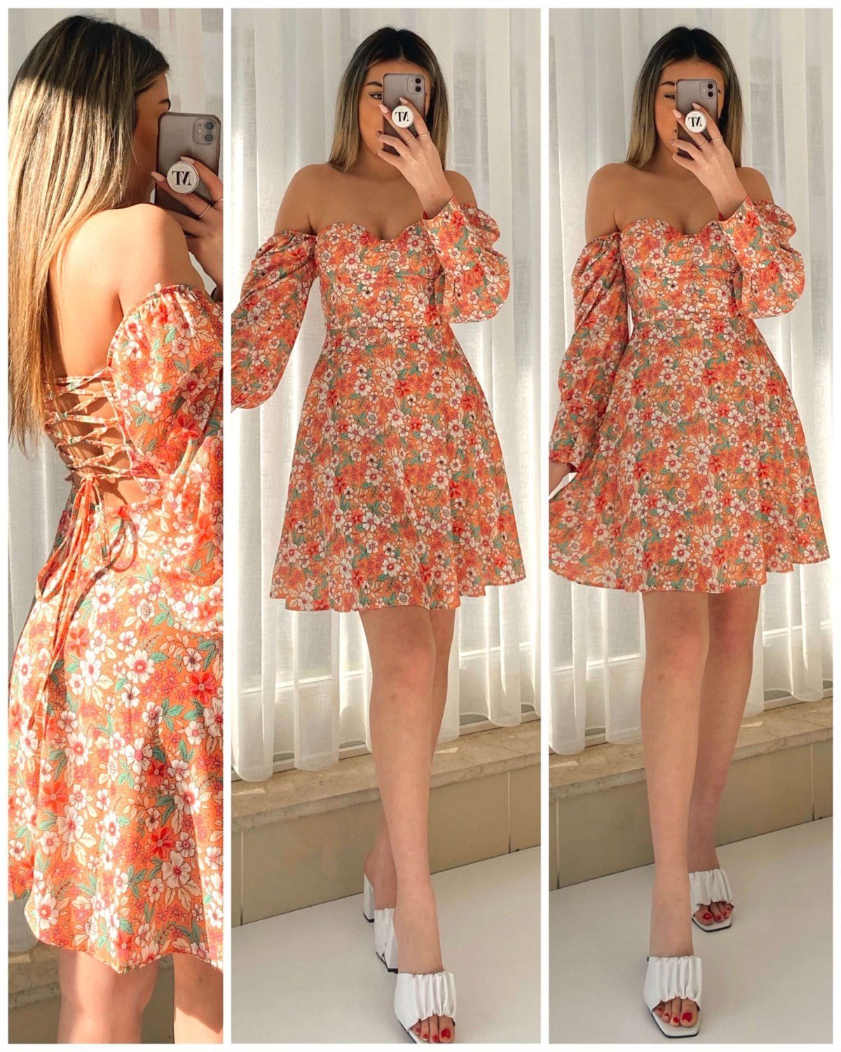 Uzun Kol Çiçekli Göğüs Detaylı Elbise | Trend&Şık Tasarımlar | minetanbutik .com.tr