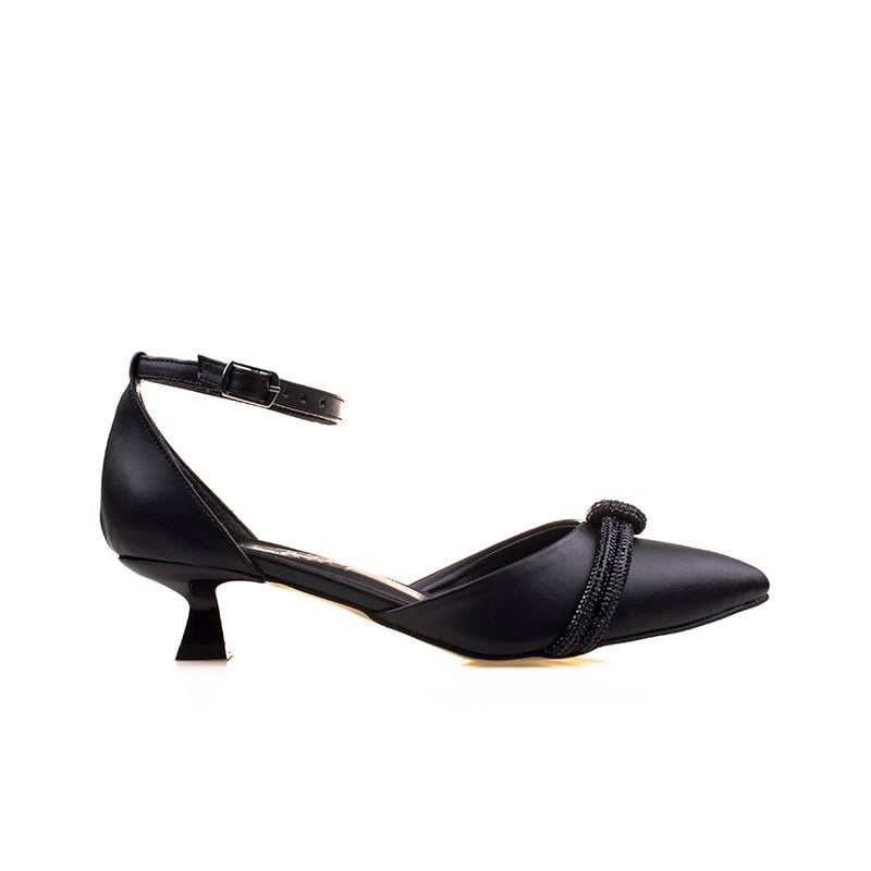 M2S Siyah Mena Fındık Topuk Bilekten Bağlı Klasik Ayakkabı