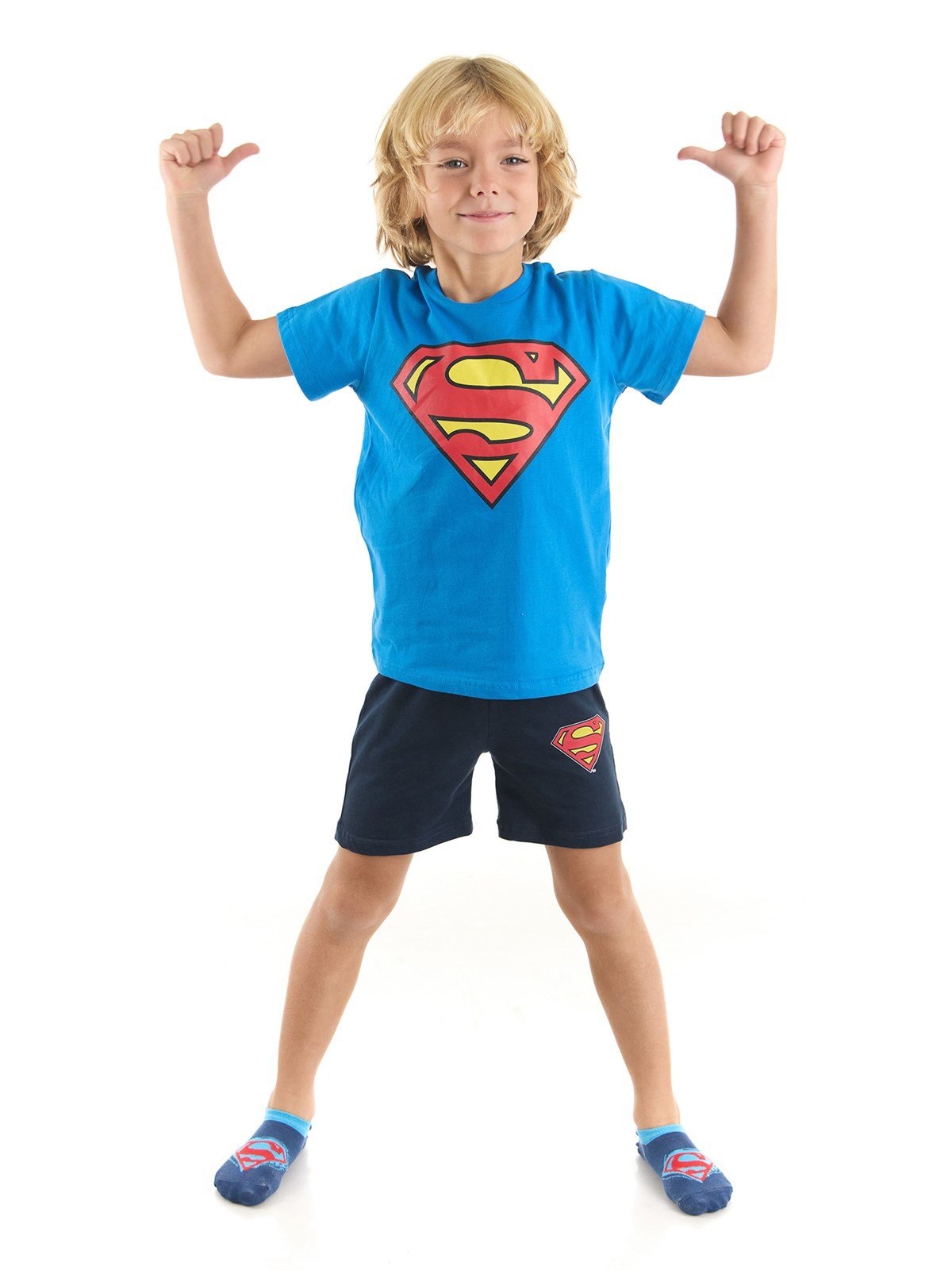 Superman Lisanslı Erkek Çocuk Tişört ve Şortlu Pijama Takımı 20971 |  Supermino