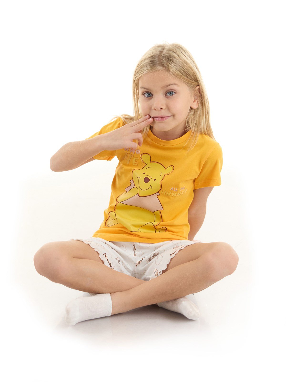 Winnie The Pooh Lisanslı Kız Çocuk Tişört ve Şortlu Pijama Takımı 20966 |  Supermino