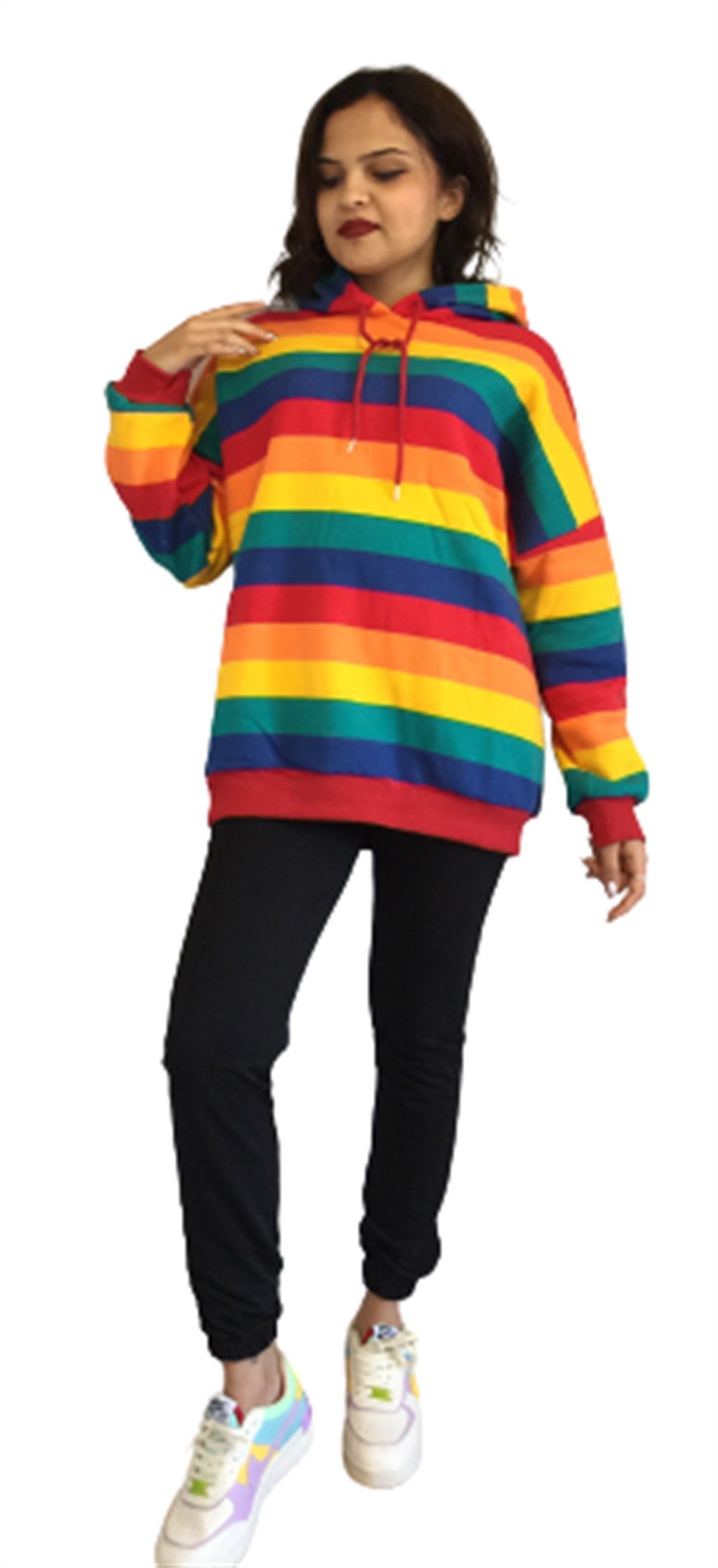 Çok Renkli Kadın Kapüşonlu Uzun Sweatshirt