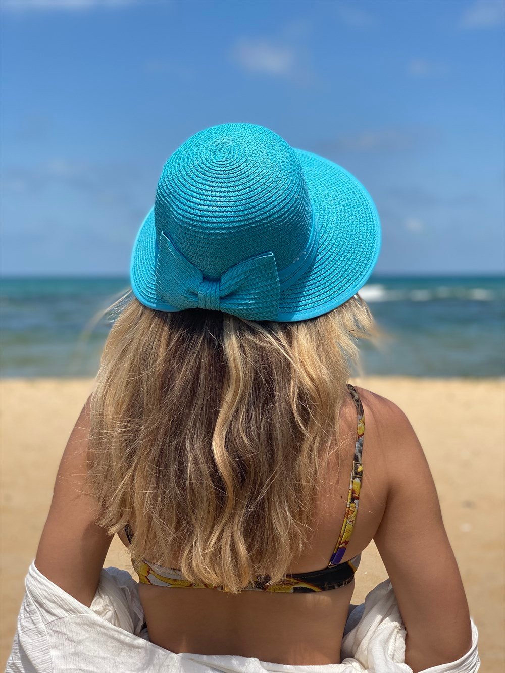 Kadın Hasır Plaj Şapkası Mavi