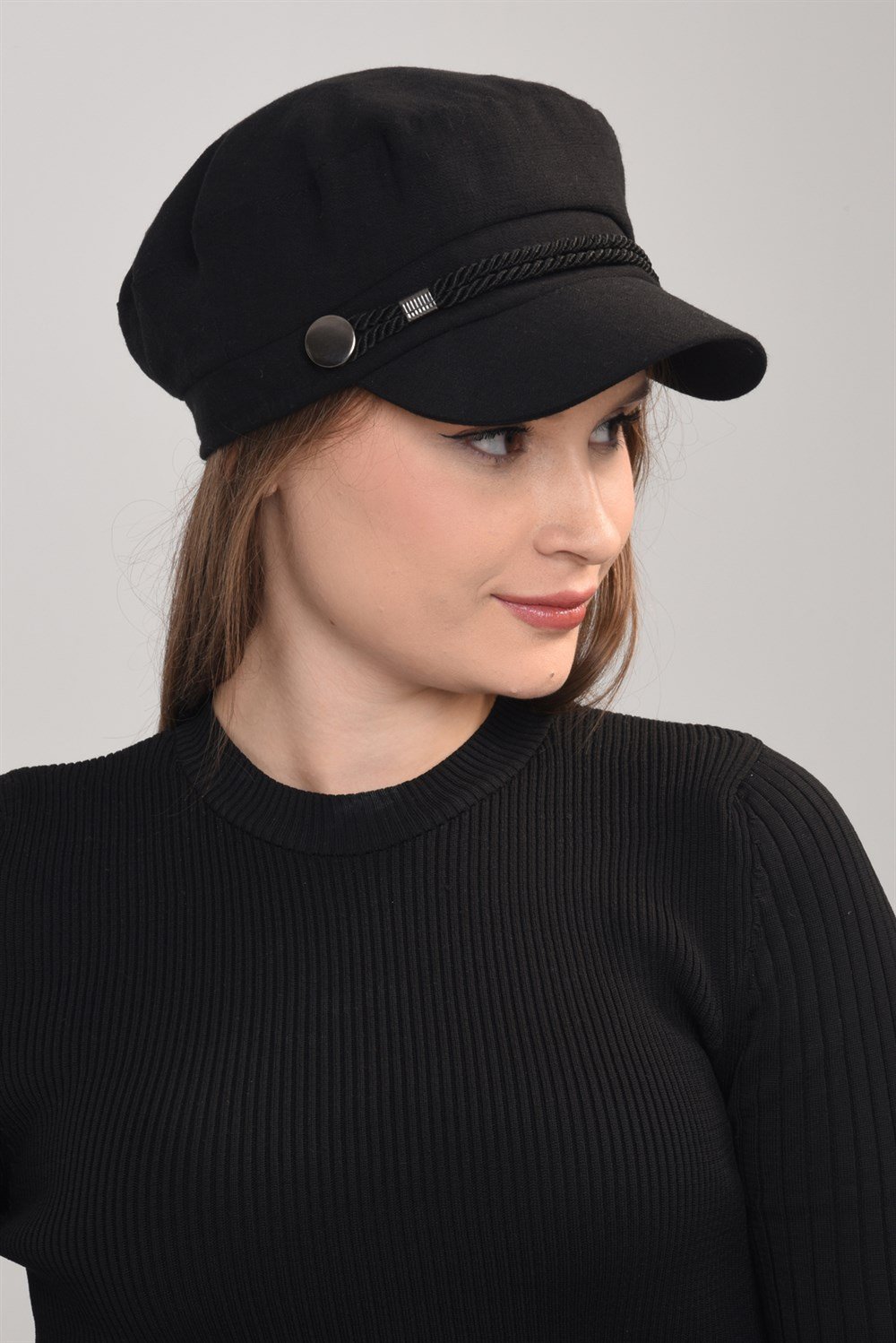 Siyah Denizci Tipi Kaptan Model Şapka