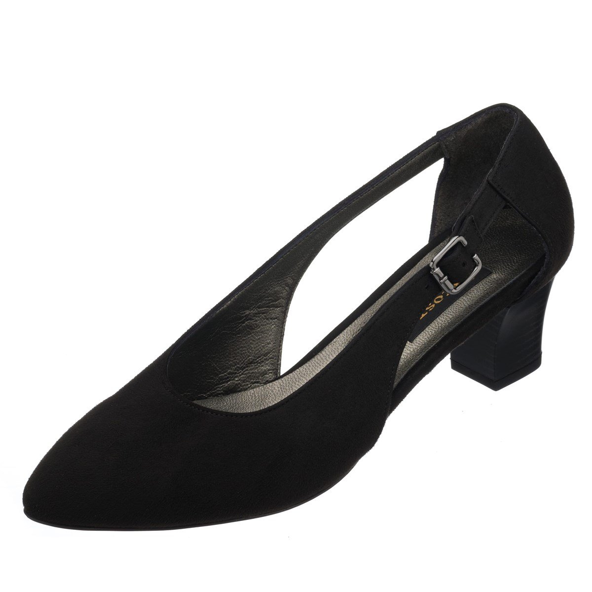 LTF00121 Siyah Süet Kısa Topuk rahat geniş kalıp özel seri büyük numara topuklu  ayakkabı