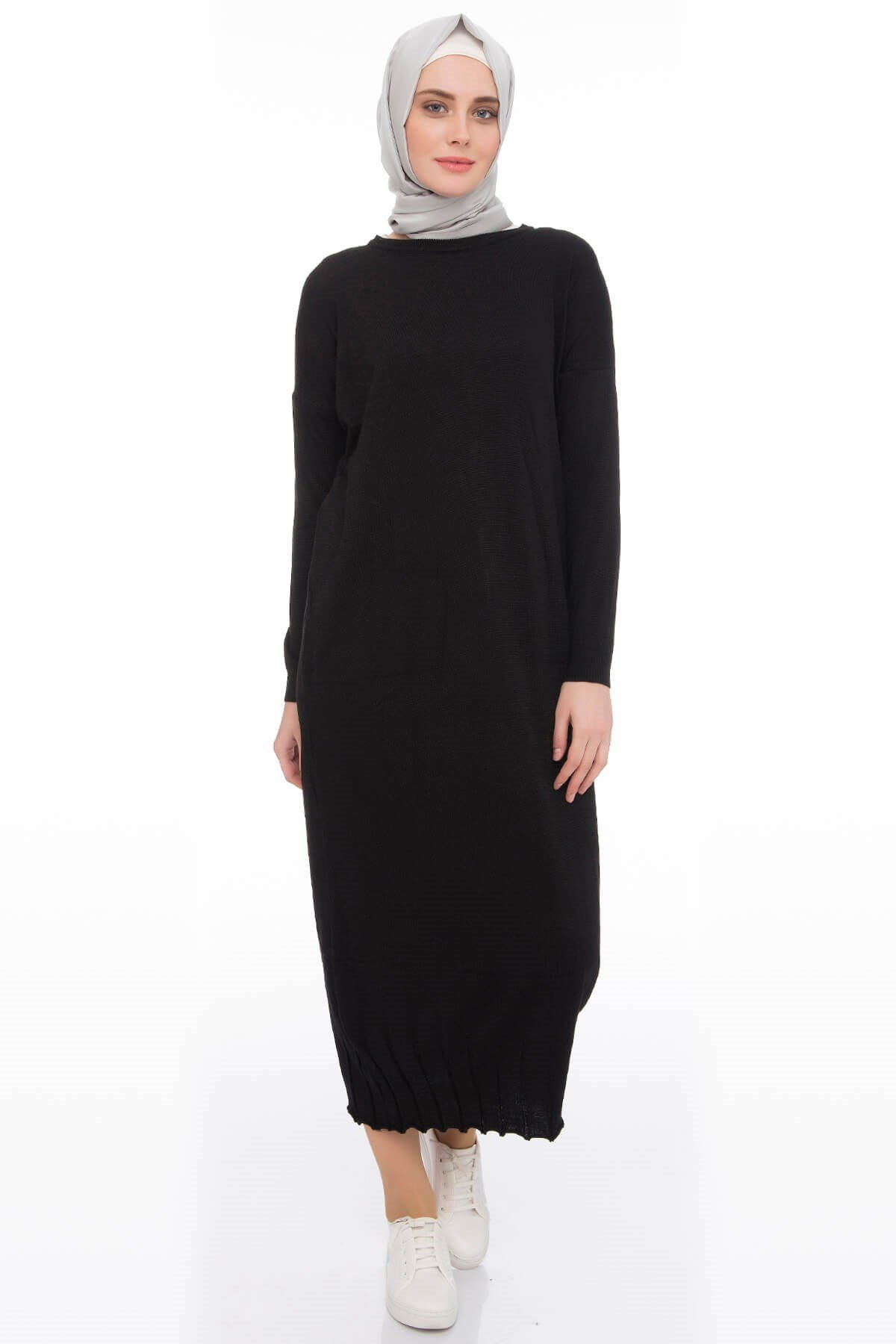 Örme Uzun Salaş Siyah Düz Elbise - Morgibi | ملابس | Elifcem.com