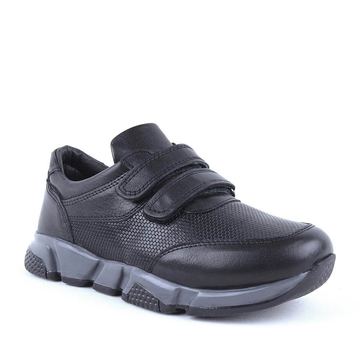 Hakiki Deri Siyah Cırtlı Unisex Çocuk Spor Okul Ayakkabısı - C506-S