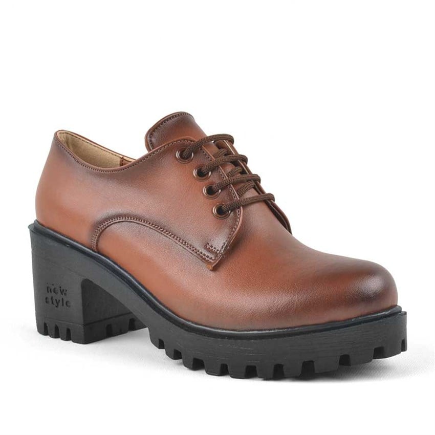 Taba Bağcıklı Topuklu Oxford Kadın Ayakkabı B21700-TAB
