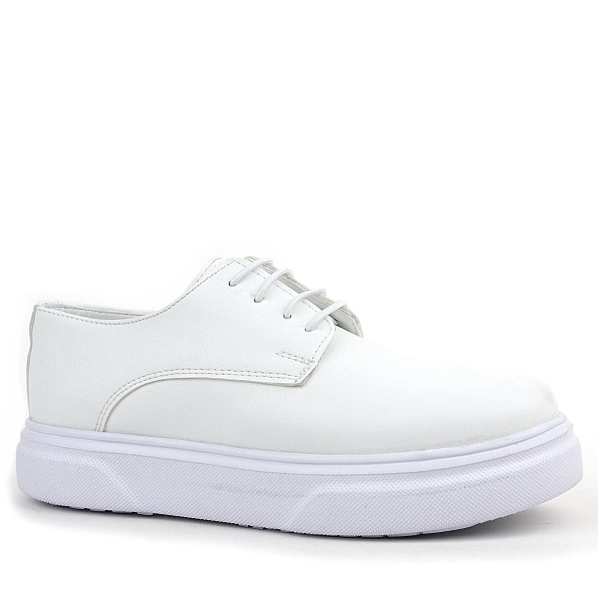Rakerplus Derby Beyaz Cilt Yüksek Taban Çocuk Klasik Ayakkabı