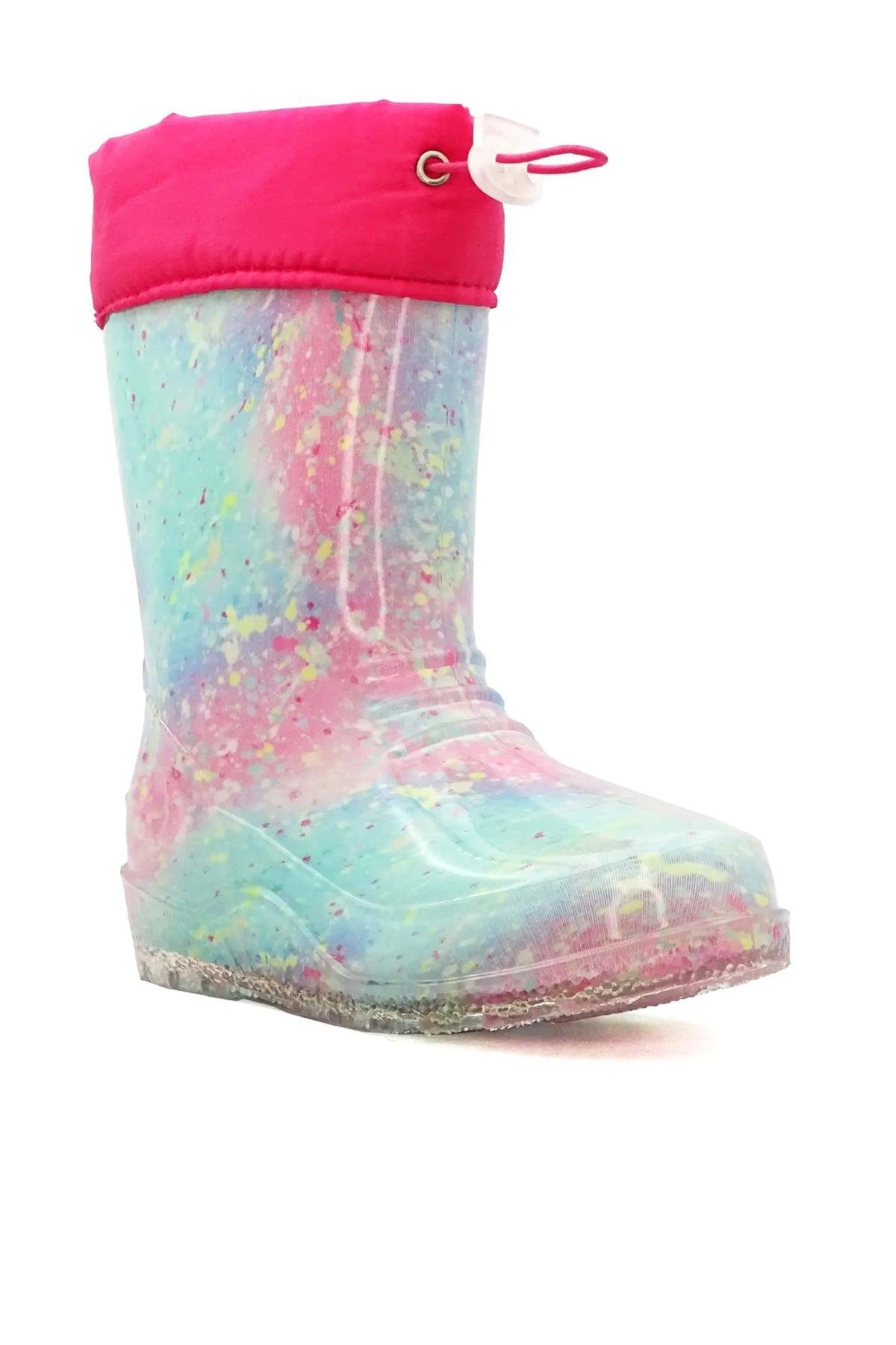 Green Pink Girls Rain High Boots