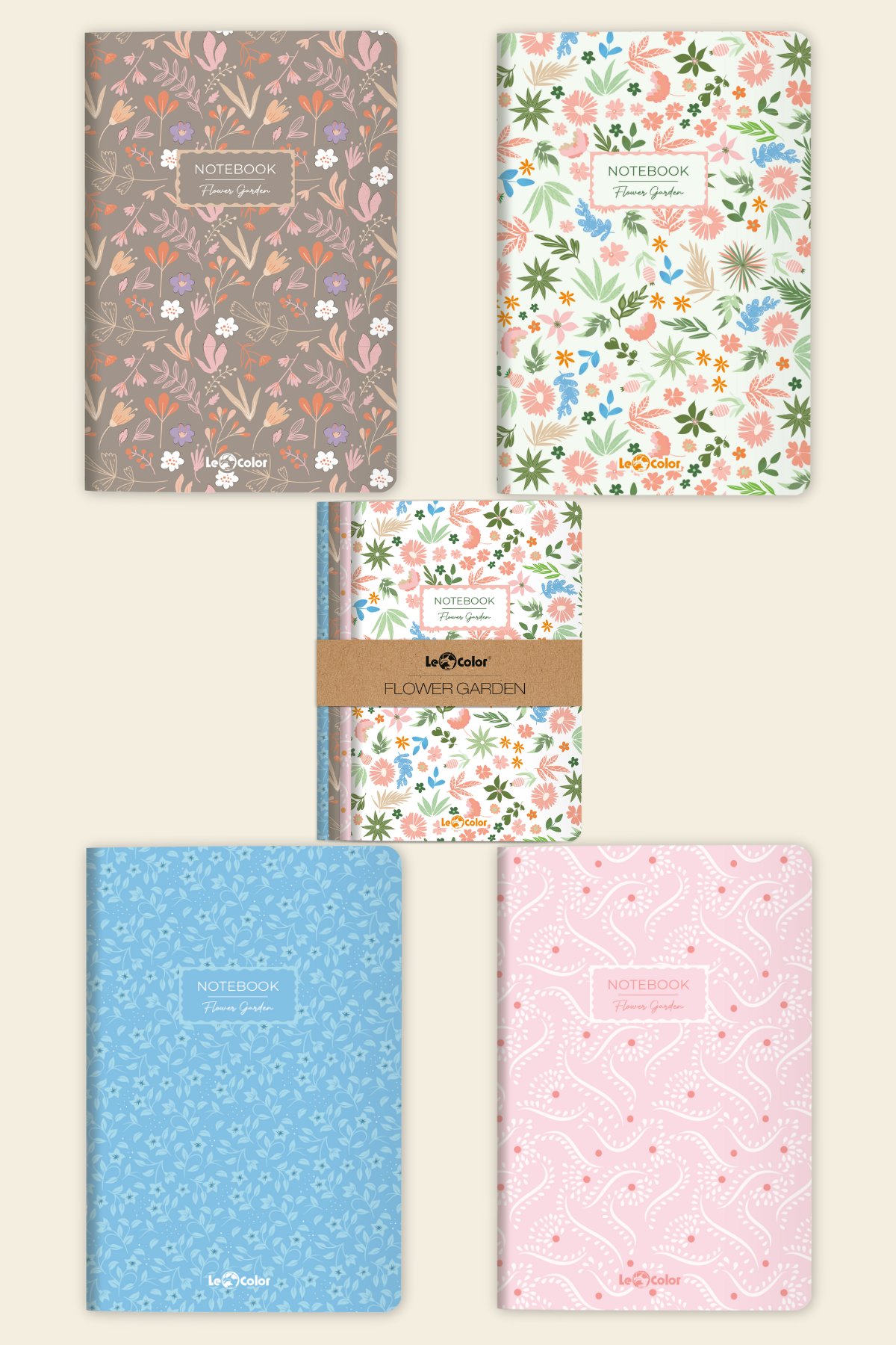 4'lü Flower Garden Defter Seti Çizgisiz 13x20