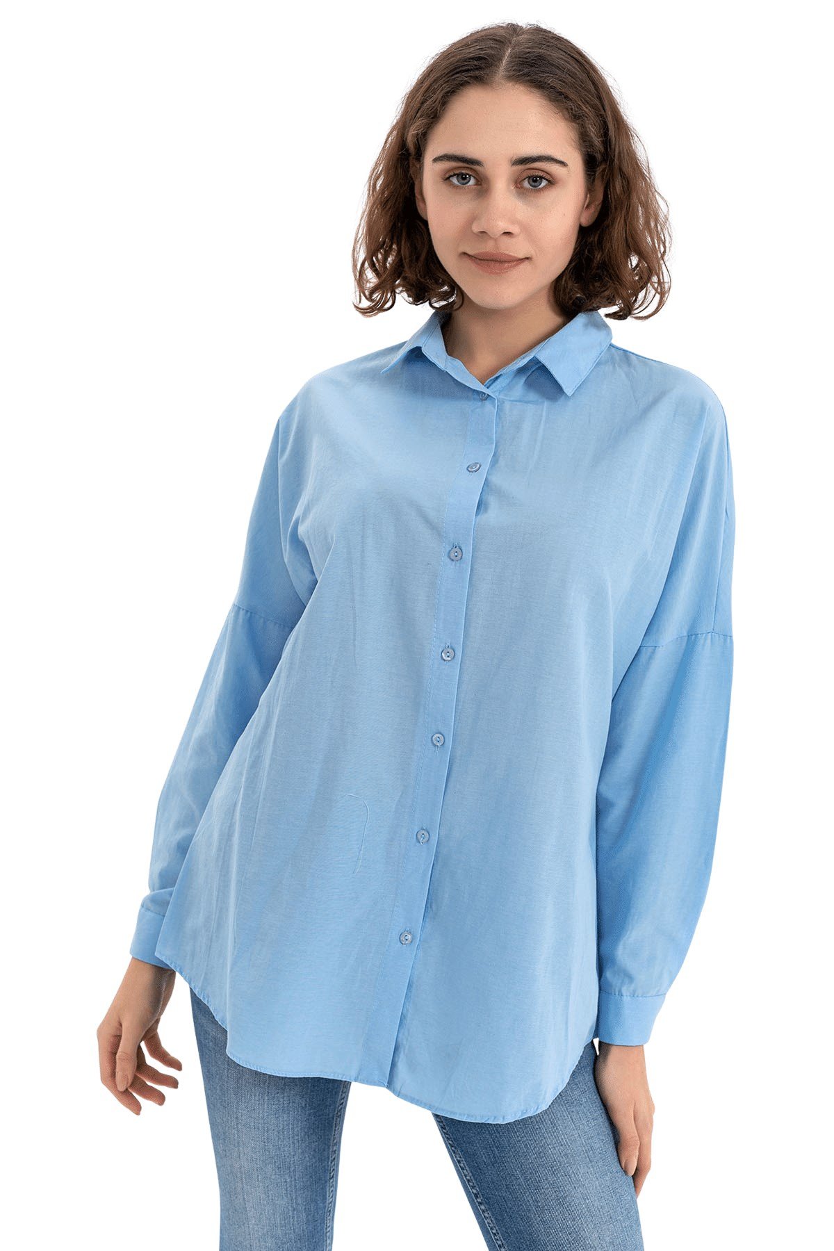 Kadın Bebe Mavi Geniş Yaka Düz Gömlek - Butik Buruç