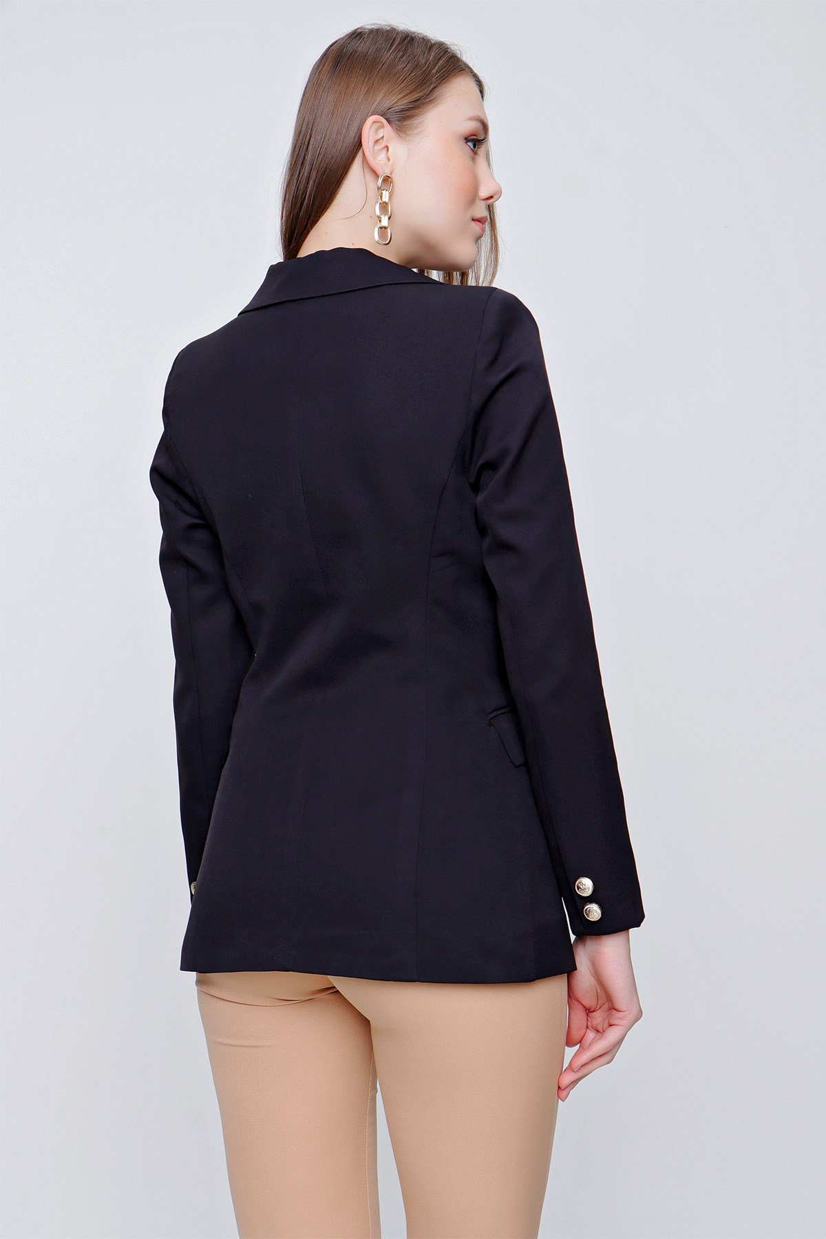 Kadın Siyah Kruvaze Yaka Blazer Ceket - Butik Buruç