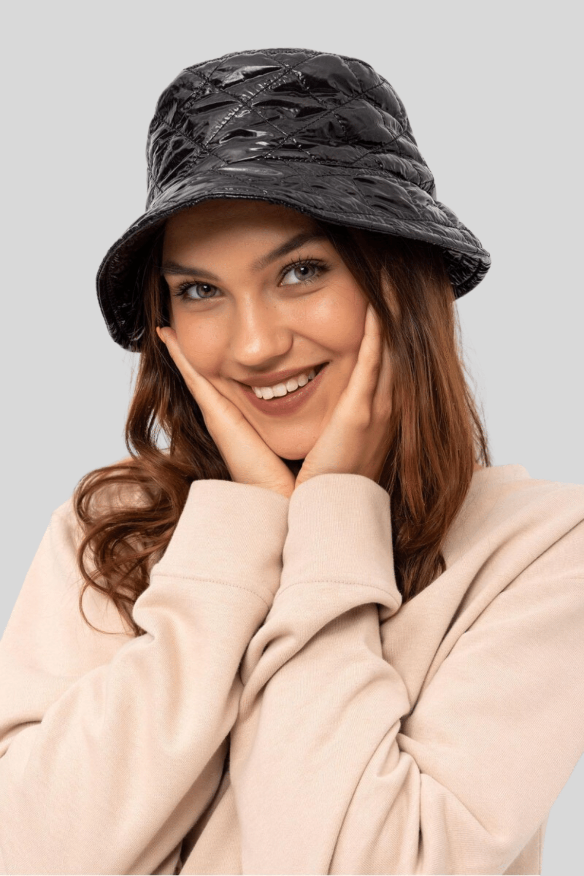 Kadın Siyah Moncler Kumaş Bucket Şapka - Butik Buruç