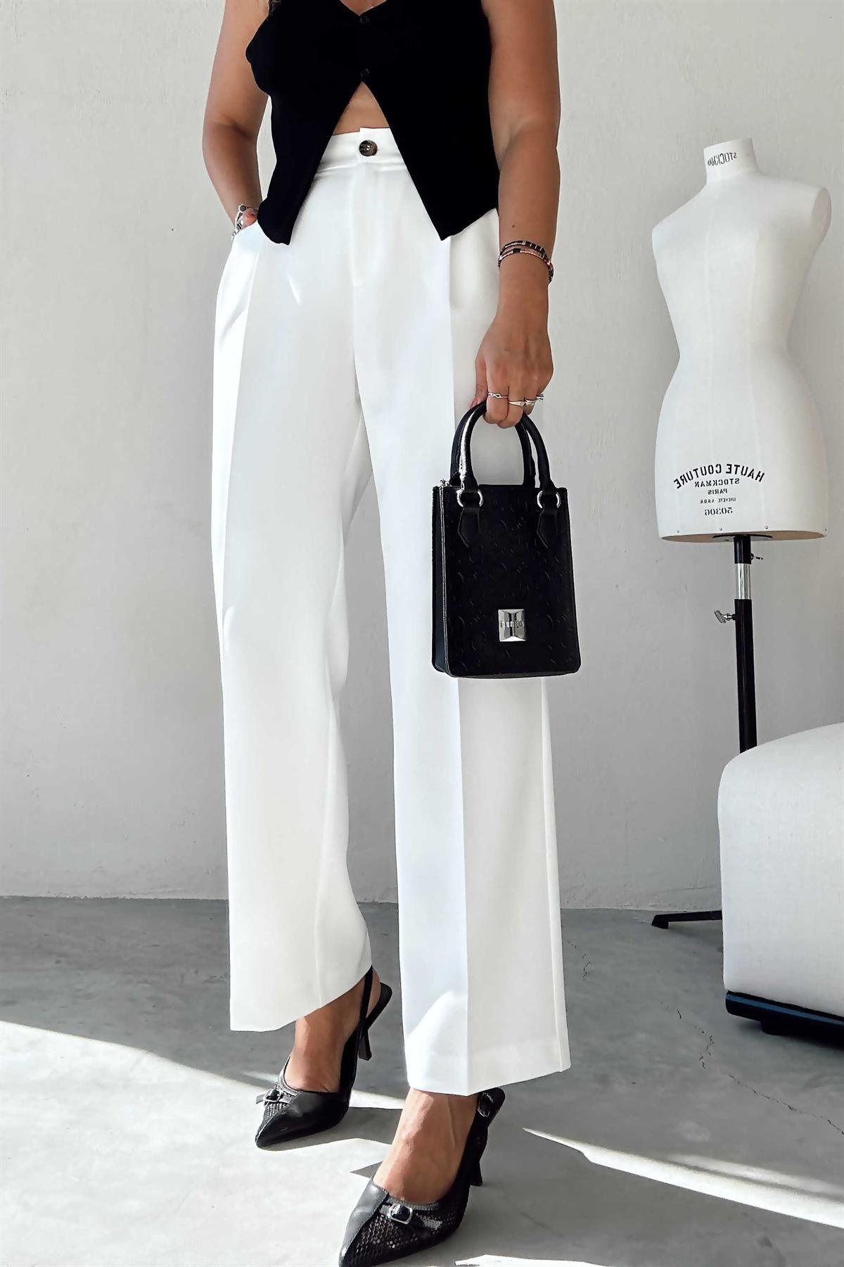 Beyaz Klasik Kumaş Pantolon