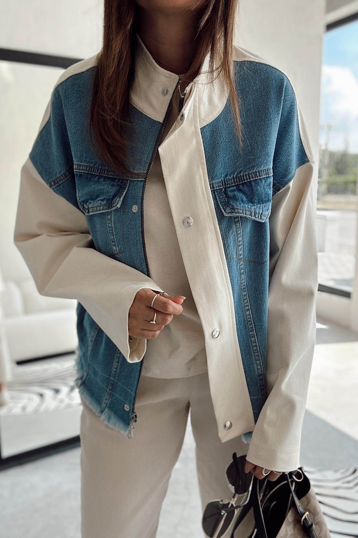 Taş Rengi Jean Detaylı Ceket