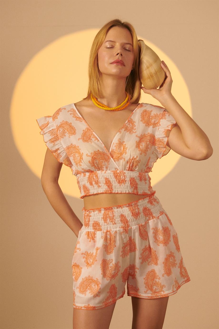 Sophia Tee Top Orange Printed