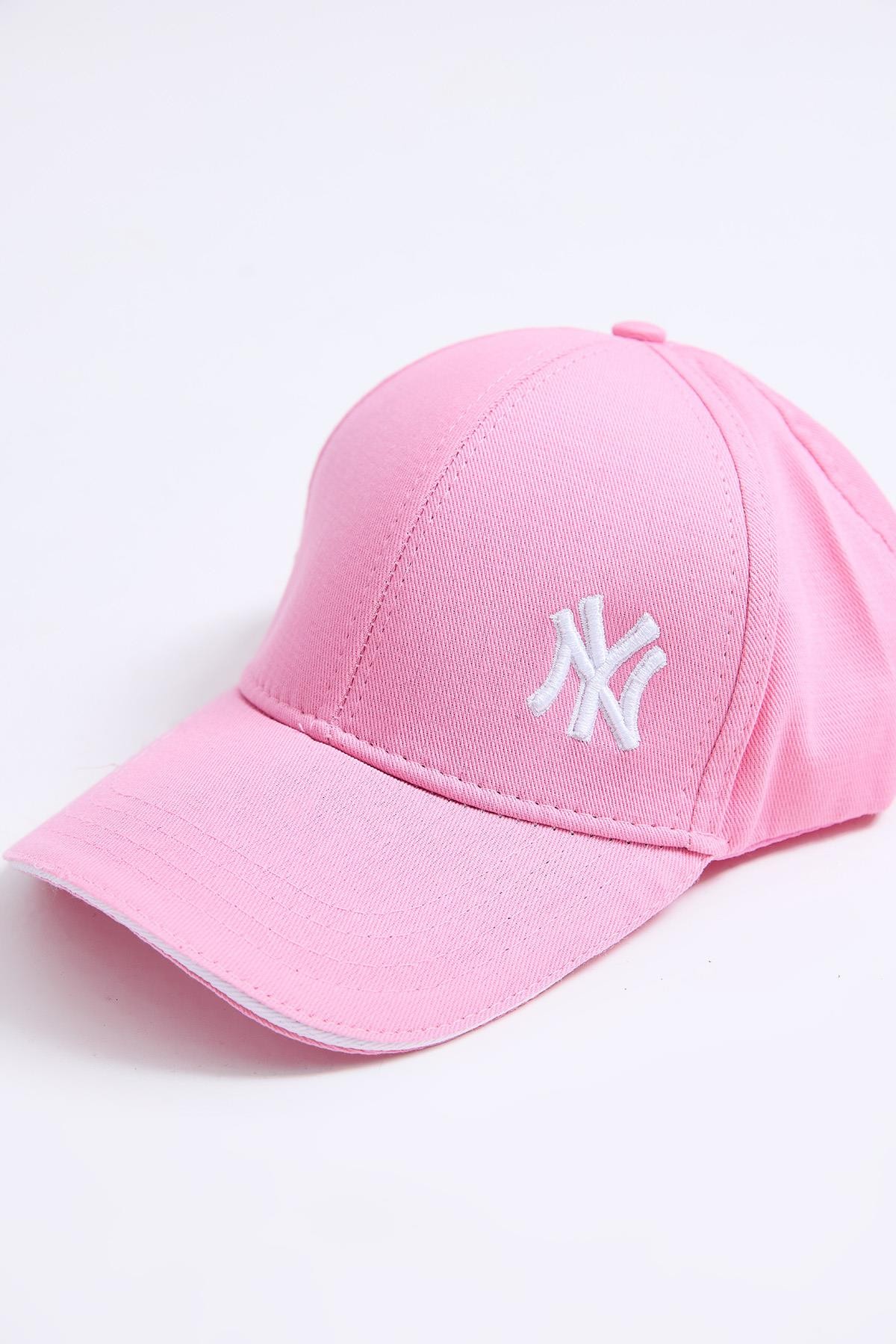 Ny Nakışlı Düz Şapka Pembe