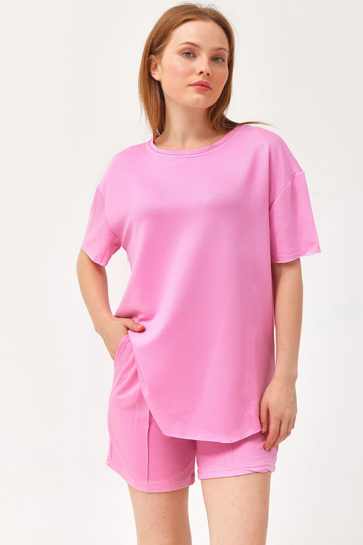 İkili Şortlu Modal Takım Pembe