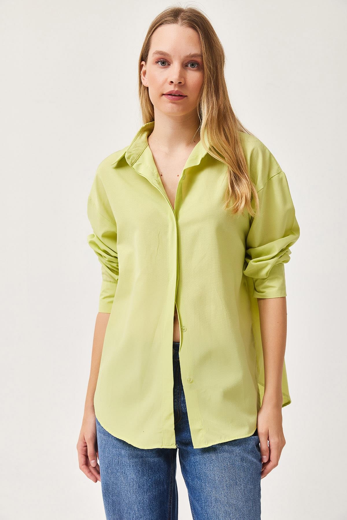 Oversize Basic Gömlek Lime