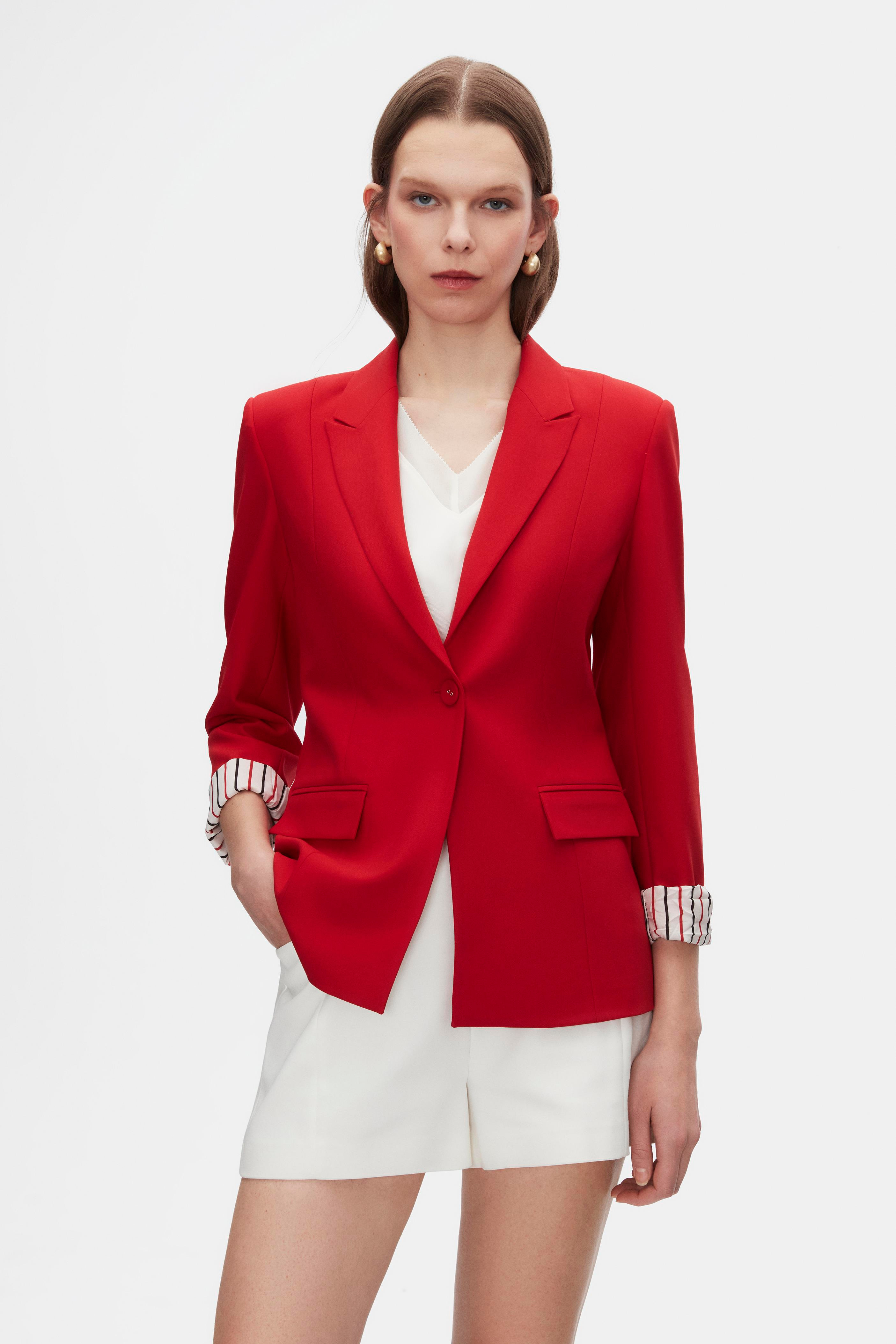 BROŞLU KIRMIZI BLAZER CEKET.